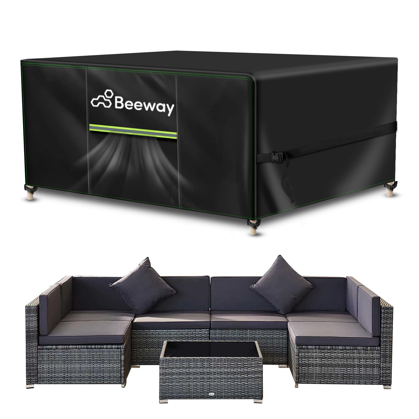 BEEWAY Garden Furniture Cover With Air Vent, Waterproof Patio Rattan Sofa Table Chair Set Cover, 420D Oxford Fabric