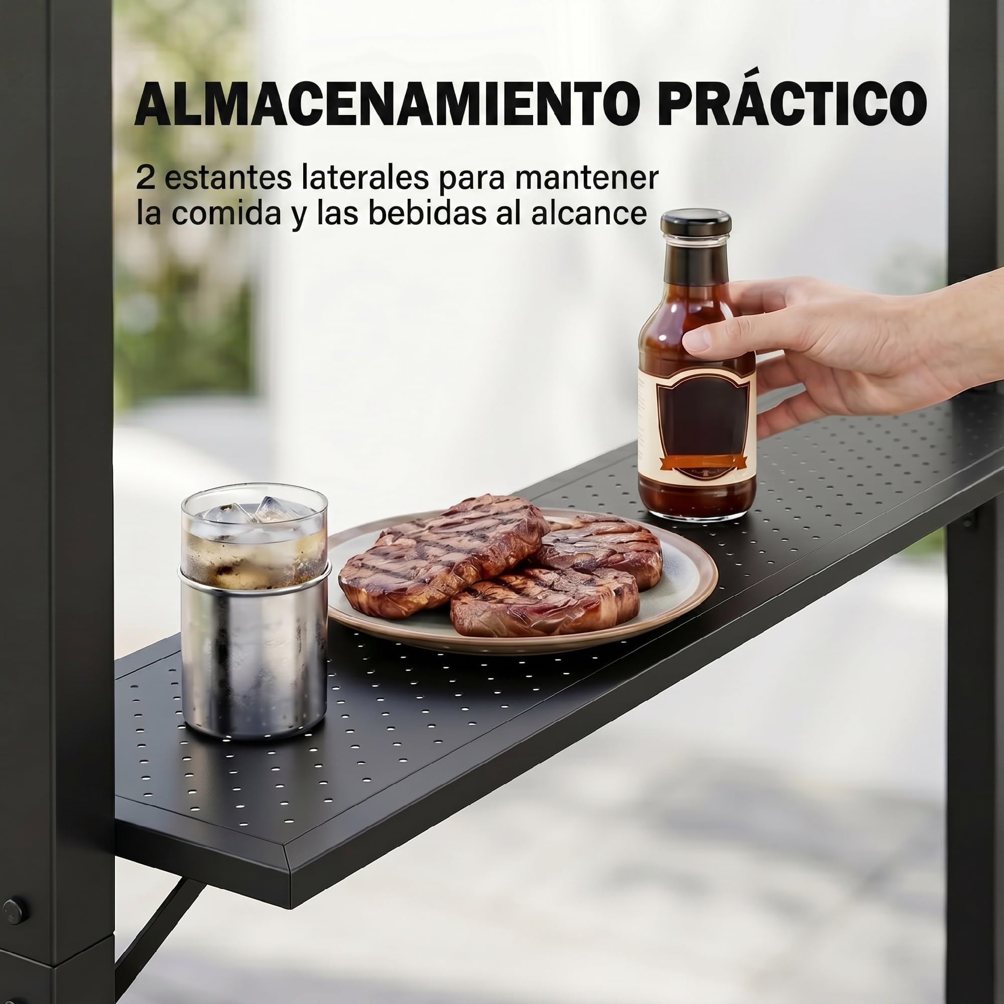 Outsunny Pérgola de Barbacoa 246x149x230 cm de Aluminio Gazebo Cenador con 2 Estantes para Jardín Patio Terraza Fiestas Protección Solar Negro