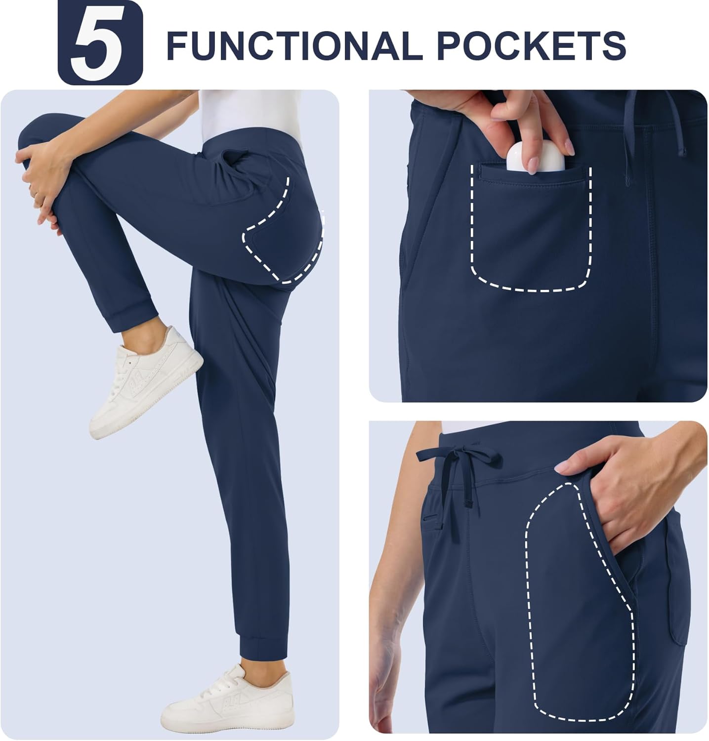 Yoga Scrub Pants for Women High Waisted Jogger Scrubs,High Stretch,Slim Fit,Knit Yoga Waistband,5 Pockets - Image 4