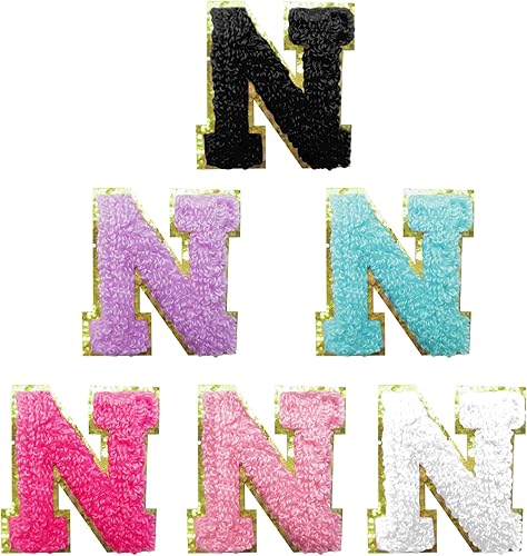 Aganmi 6 parches de letras de felpilla autoadhesivas para bolsas, parches de letras universitarias de 2 pulgadas para ropa y sombreros, calcomanías