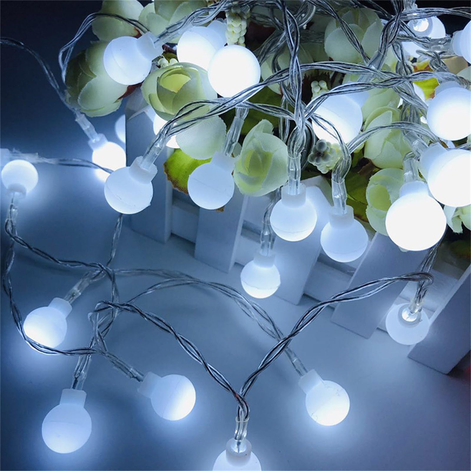 Solar Lichterkette Außen Kugelförmig aus Kupferdraht, mit Fernbedienung 8 Lichtmodi, IP65 Wasserdicht Auto Ein/Aus, Deko für Garten Balkon Terrasse Weihnachten Party (Weiß,52m/400LED)