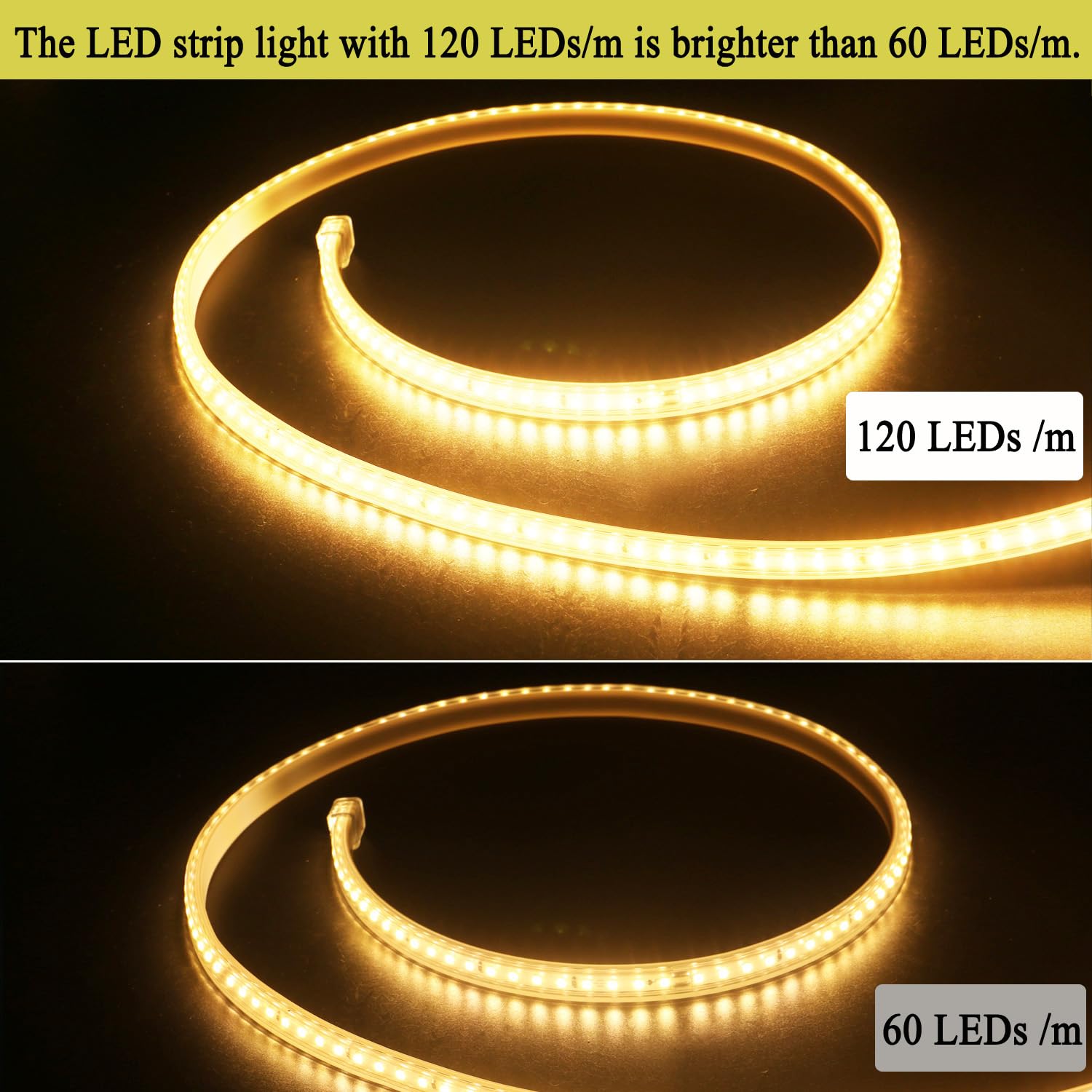 LED Strip 15M, Super Hell LED Streifen 220V 230V Direktanschluss, Wasserdicht IP65 Stripes mit Schalter, 3000K Warmweiss Band für Innen Außen Dekoration Beleuchtung Warmweiß