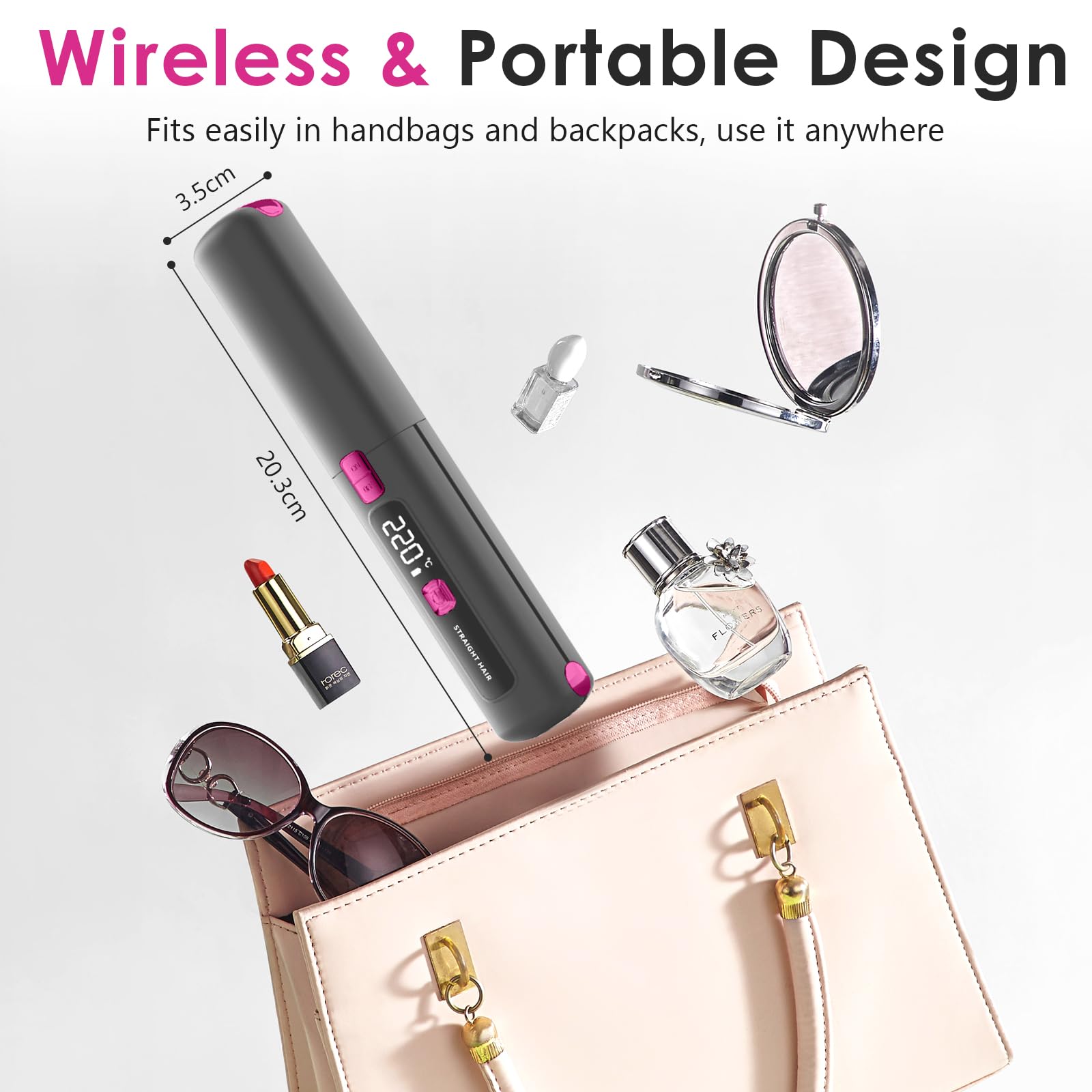 Piastra per Capelli Senza Fili, 2 in 1 Mini Piastra e Arricciacapelli Portatile, Ricaricabile USB, Riscaldamento Rapido, 6 Temperatura Regolabile, Piastra da Viaggio Capelli