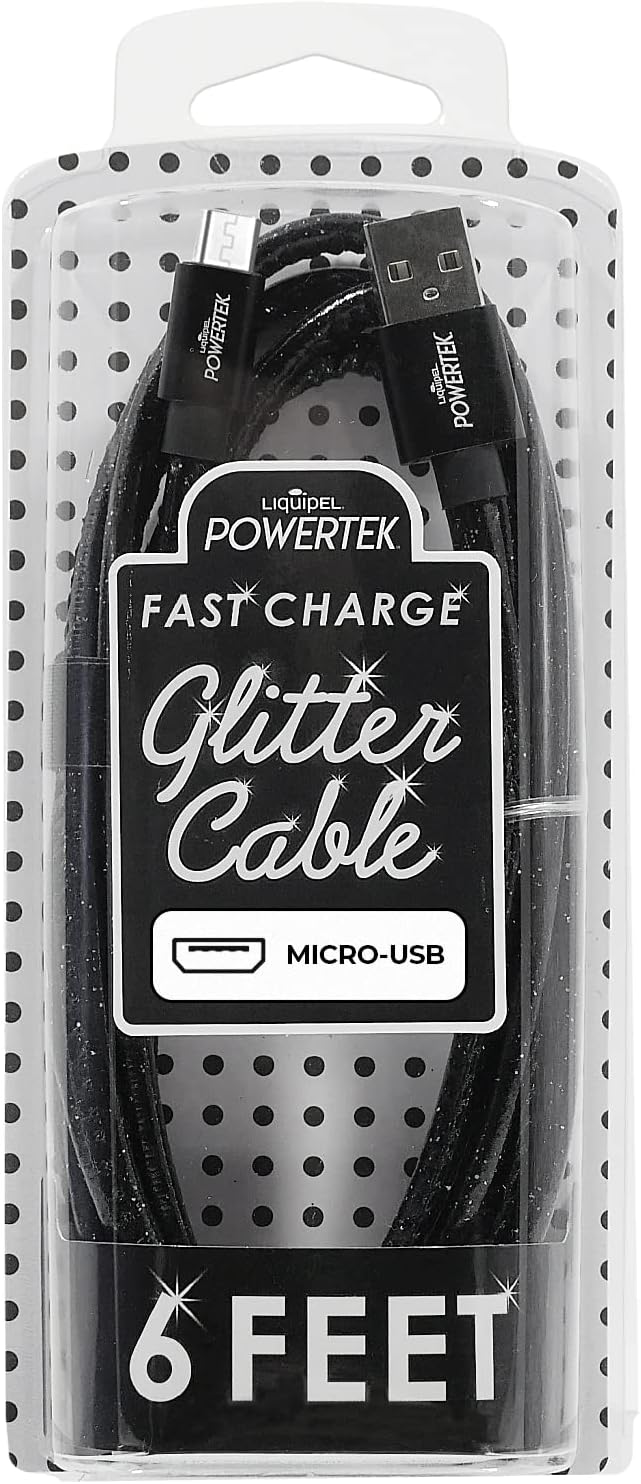 Liquipel Powertek Micro USB Charger Cable for Cell Phones & Electronic Devices, 6FT (Black)