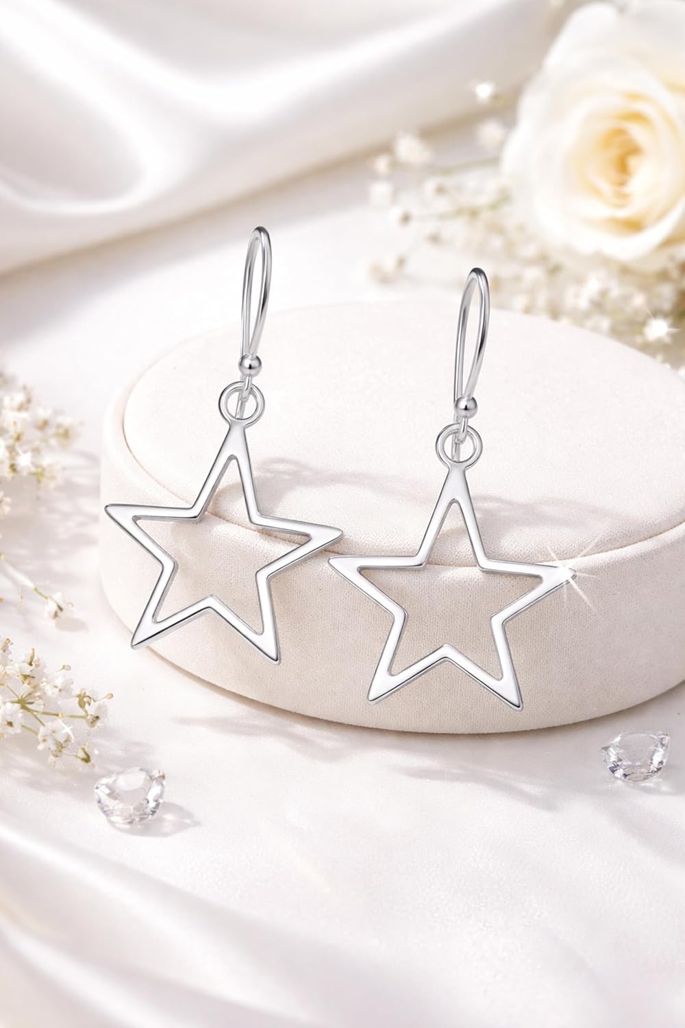 AeraVida Symmetric Shining Star Sterling Silver Celestial Dangle Earrings | Minimalist Everyday Wear | Handmade 0.87x1.38 Inch Star Earrings for Women - Image 4