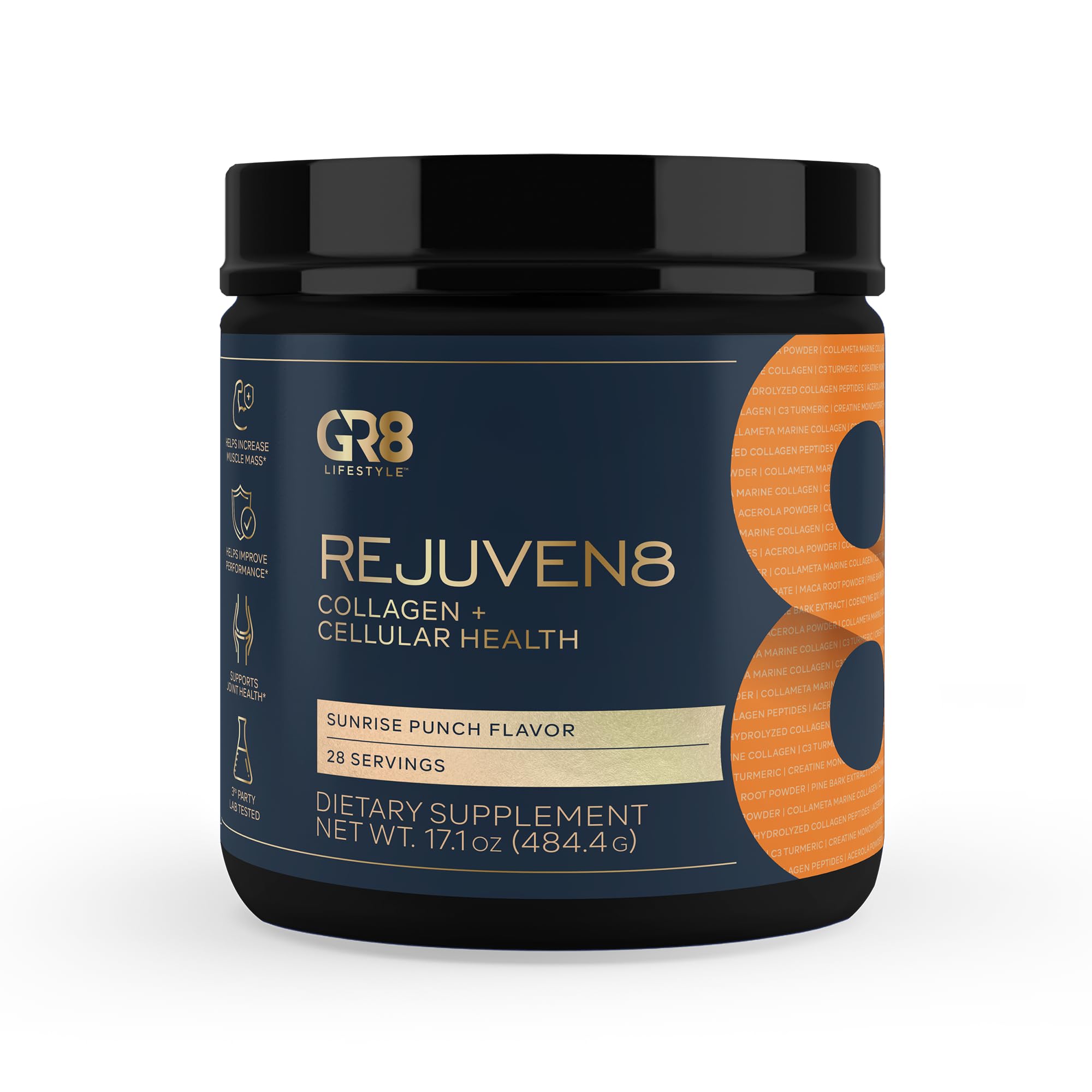 GR8 LIFESTYLE REJUVEN8 Collagen + Cellular Health | Marine & Bovine Collagen Peptides with Creatine, Maca & Pine Bark | Anti-Aging, Skin & Muscle Elasticity, Hormonal Balance |