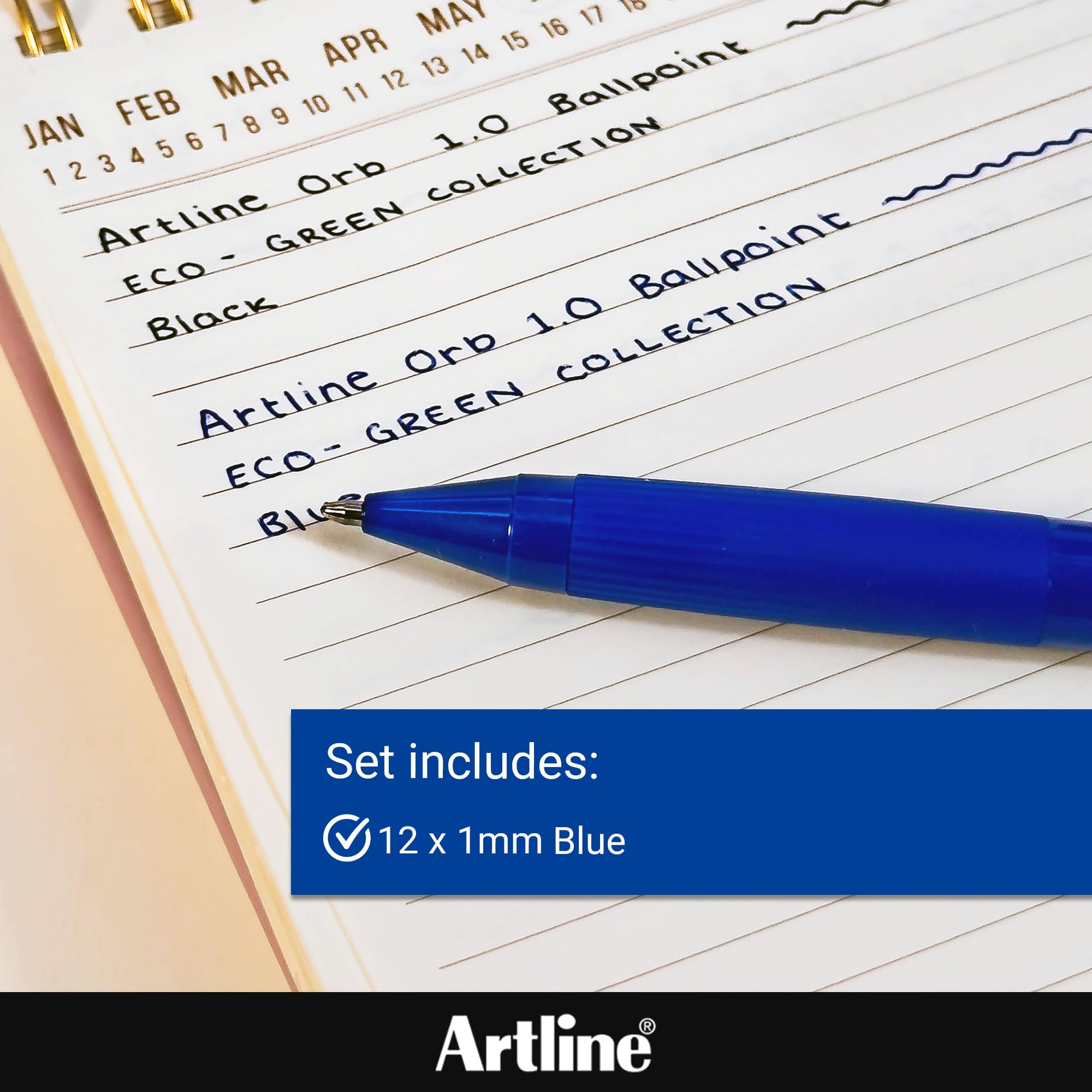 Artline Eco Orb Blue Ballpoint Pens (Pack of 12) Super Smooth Pen with 1mm Nib, Sturdy Pocket Clip, Cushion Grip, Retractable - Genuine Stationery Supplies - Image 3