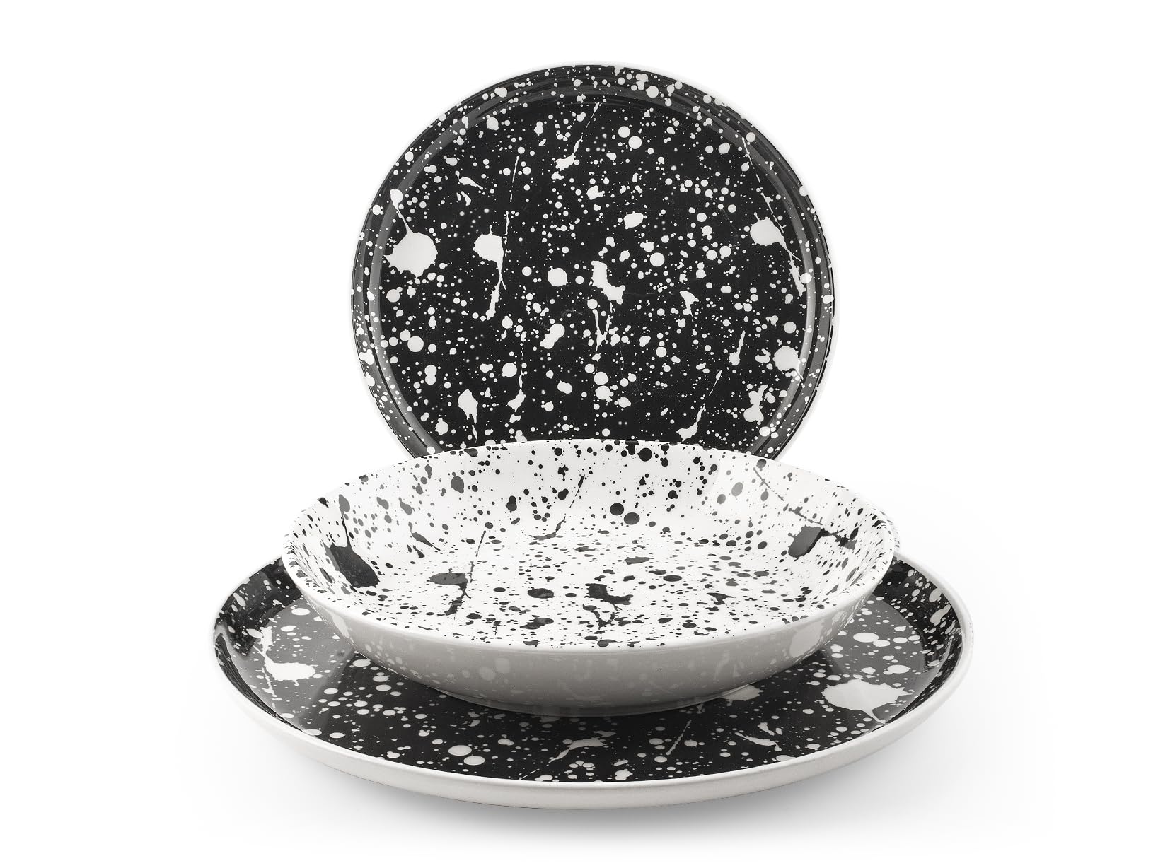 H&H, Service de table noir, lot de 18 pièces, assiettes avec design croquis blanc et noir, Stoneware, lavable au lave-vaisselle