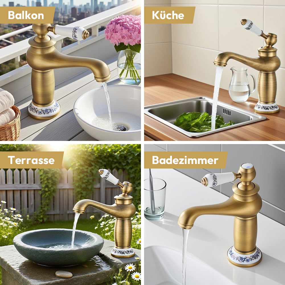 Rubinetto retrò in bronzo, rubinetto da bagno alto, miscelatore monocomando per bagno, miscelatore in ottone antico, miscelatore per lavandino per bagno e rubinetto per lavandino con acqua calda e