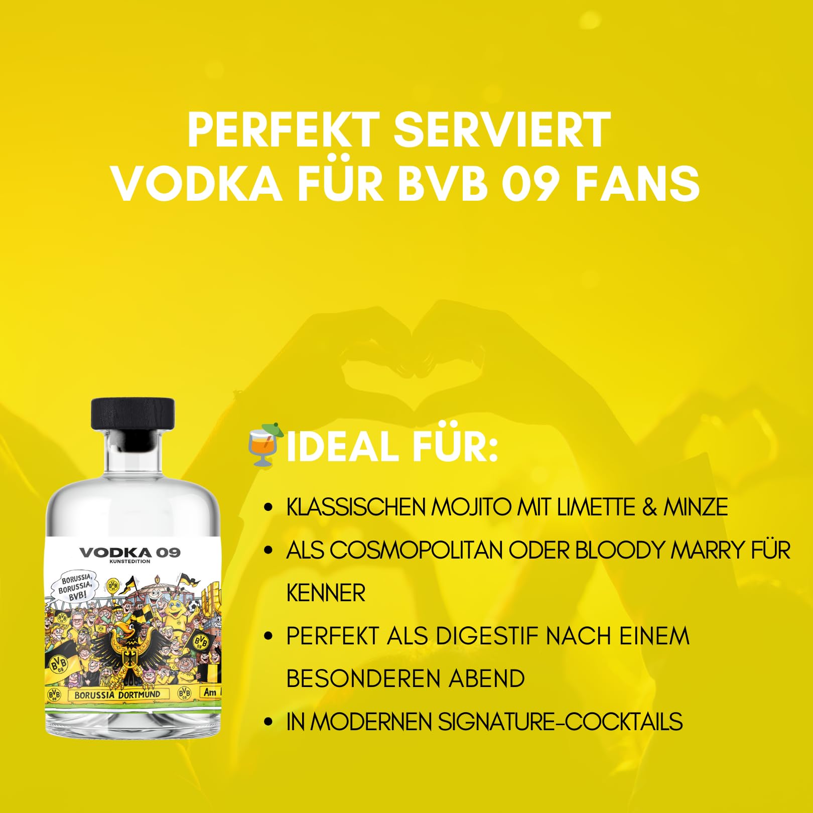 BVB Vodka 09 - Das Original | mit Geschenkverpackung | Fanartikel, Männer, Frauen, Weihnachten| Fußball, Hausbar | Geschenkidee für echte Borussia Dortmund Fans | 500ml Einzelflasche | 38% vol
