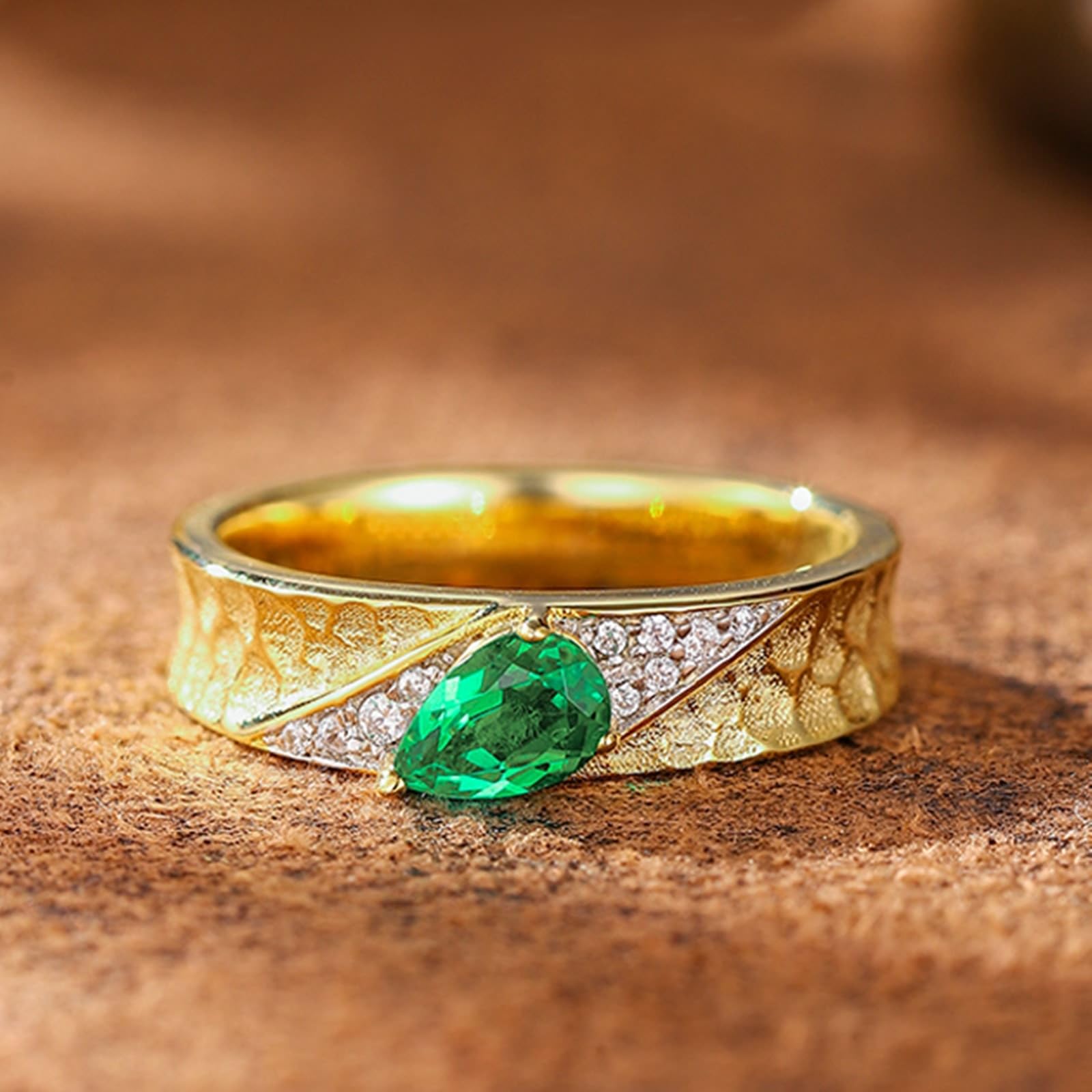 Bague de demande en or jaune 9 K/14 K/18 carats - Créée en laboratoire - Feuille d'émeraude - Véritable bijou moissanite - Au750/585/375 - Taille 47-70
