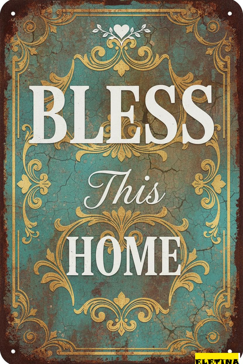 Bless This Home Easter Bible Themed Metal Plaque Jesus Birth Religious Rustic Vintage Porch Living Room 8x12in