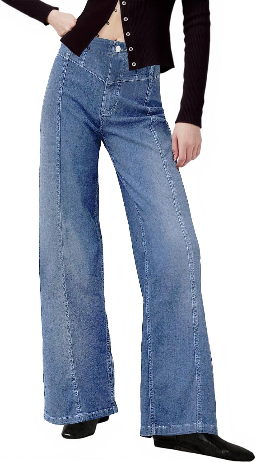 Cicy Bell Women’s Baggy Wide Leg Jeans High Waisted Boyfriend Casual Denim Pants with Pockets