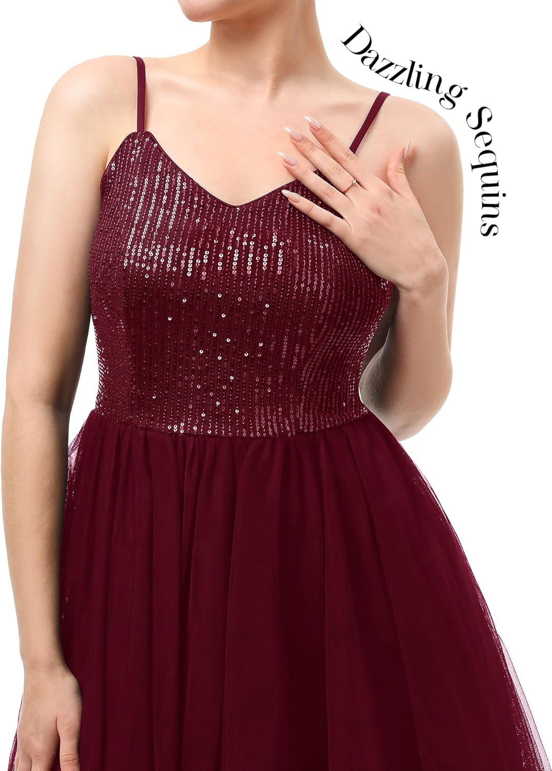 Dressystar 2026 Women's Tiered Sparkly Sequin Glitter Formal Prom Dress Mini Spaghetti Strap Tulle Cocktail Party Dresses - Image 4