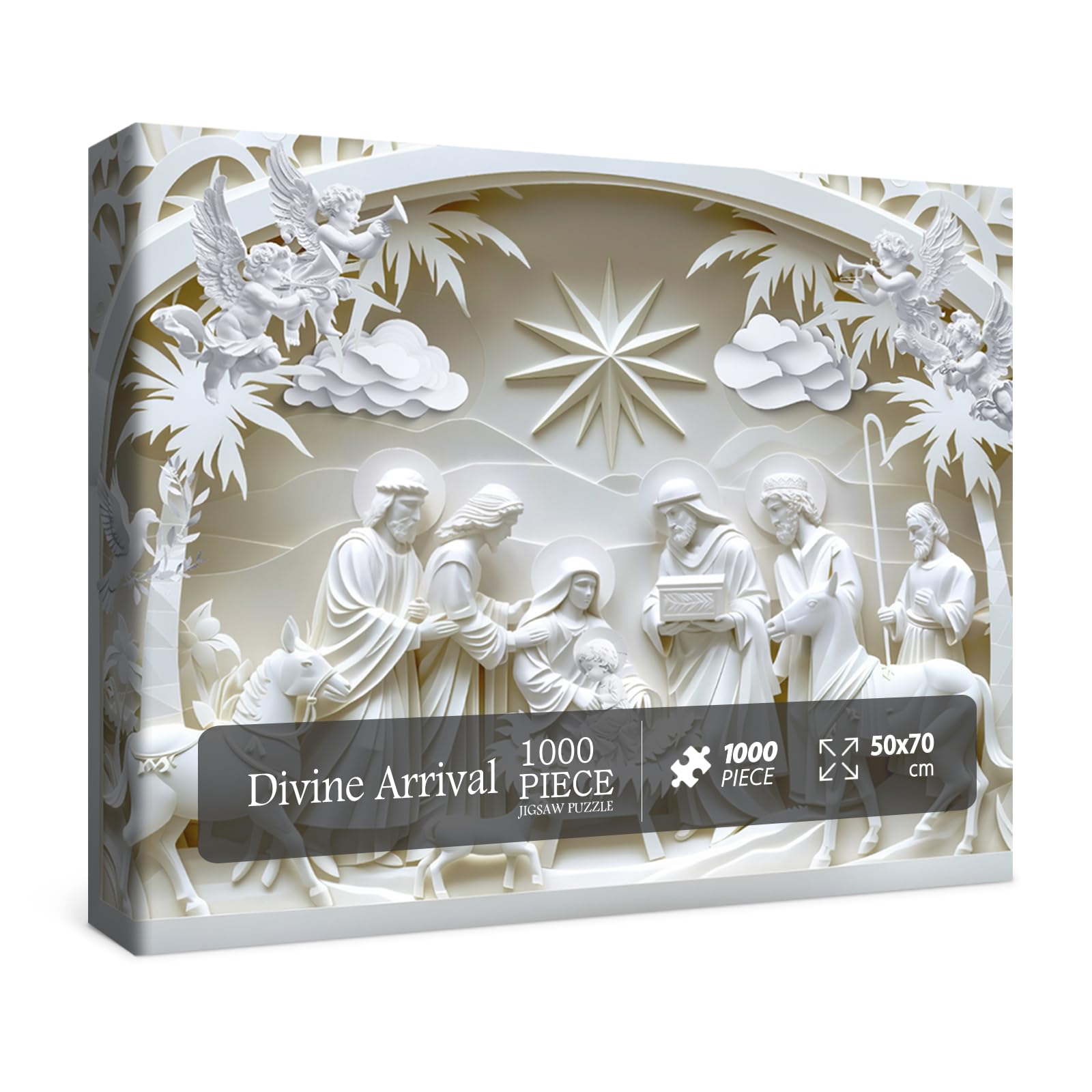 3D Nativity Scene Sculpture Puzzles for Adults 1000 Pieces, Christian Jesus Religious Bible Jigsaw Puzzles, Faith Catholic Cross Puzzle