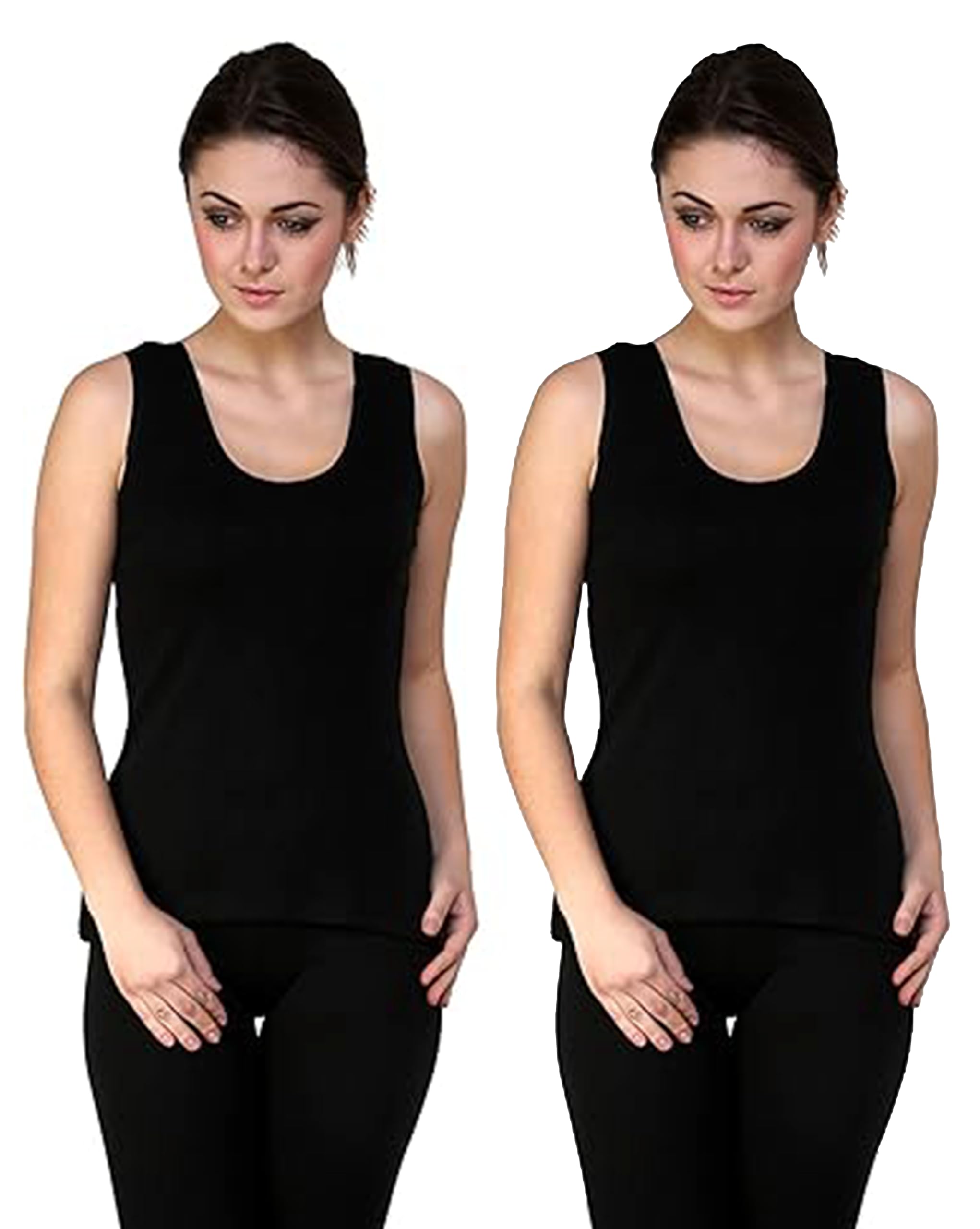 Women's Sleeveless Thermal Top for Winter Warmth - Soft Cotton Blend, Heat Retaining Fabric, Ideal for Layering, Lightweight and Comfortable Fit | Cold Weather Protection - Black-image-21