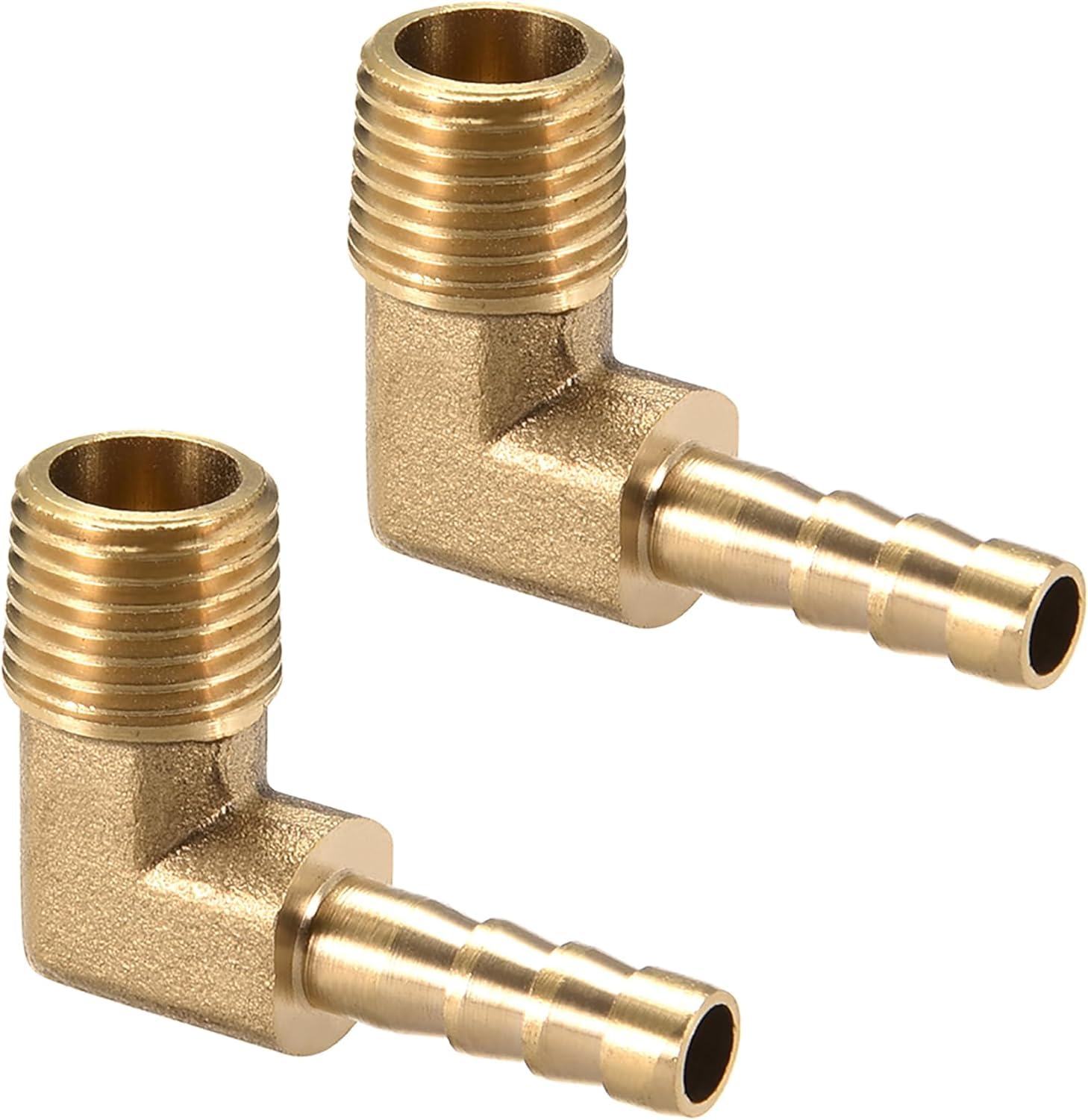 Hehglng Men's Brass 2Pcs Hose Barbed Elbow Fitting 90 Degree Elbow 1/4" Hose Barb To 1/4" Npt Pipe Water/Fuel/Air Barbed Hose Fittings