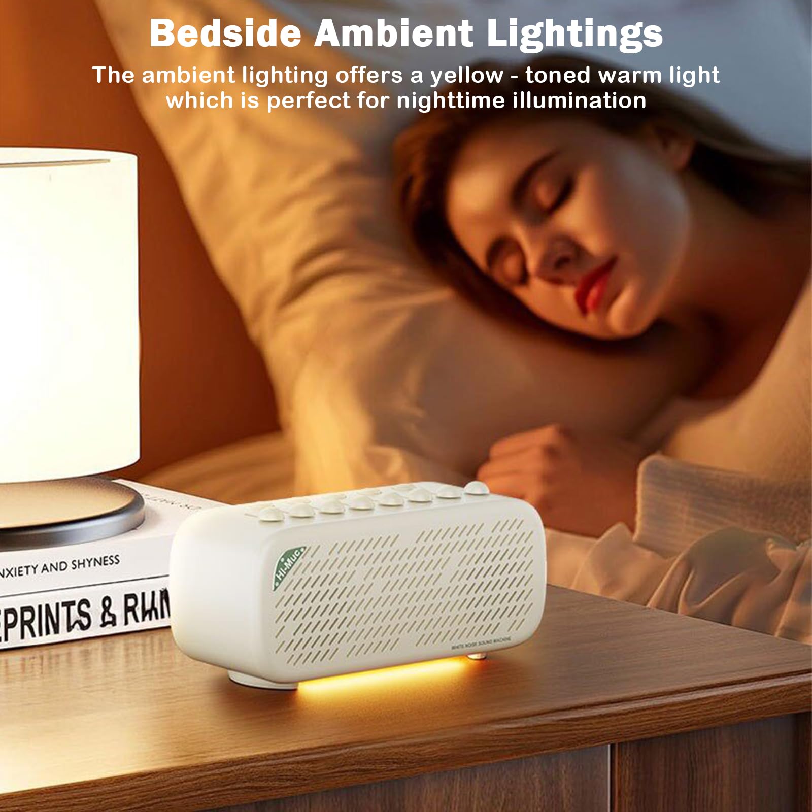 Máquina de ruido blanco, máquina de sonido portátil para dormir para bebé adulto con altavoz Bluetooth, compatible con tarjeta TF, temporizador de luz nocturna, sonido de ayuda para dormir, 8 opciones