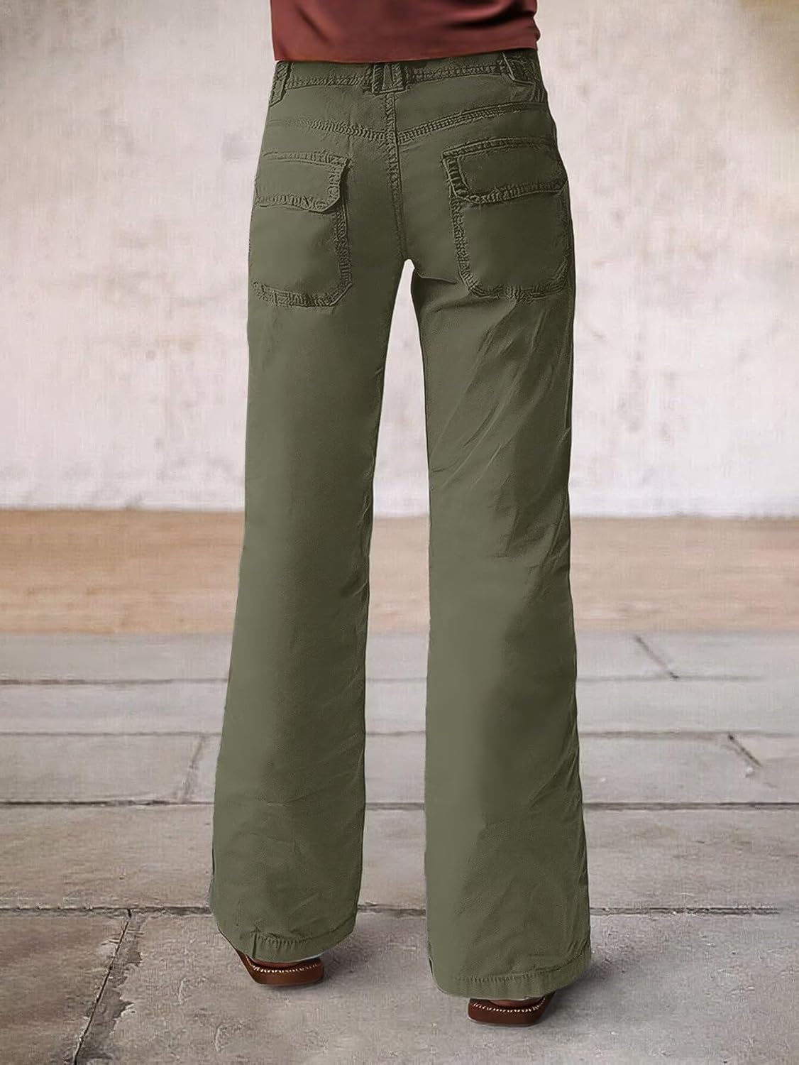 Flamingals Wide Leg Bootcut Cargo Pants for Women Casual Mid Waist Flap Pocket Seam Front Work Dress Pants Without Belt - Image 3