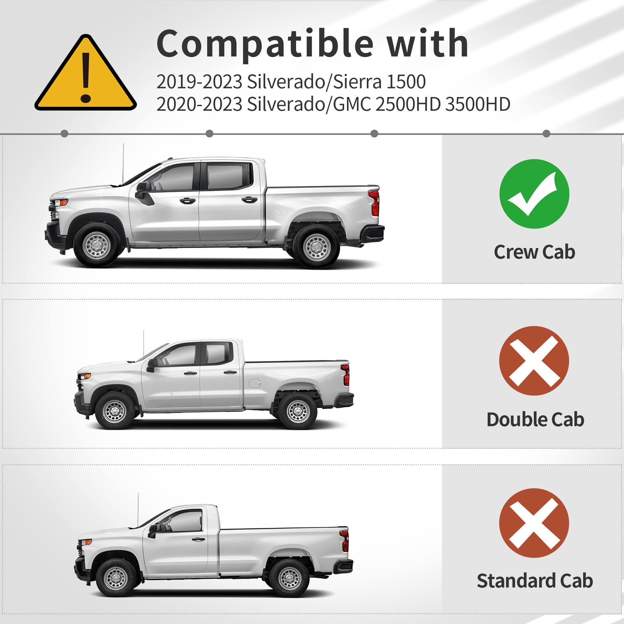 OEDRO 6 Inch Running Boards Compatible with 2019-2023 Chevy Silverado/GMC Sierra 1500, 2020-2023 2500HD 3500HD Crew Cab(Excl. 2019 1500 LD/Limited), Bolt-on Side Steps Steel Nerf Bars