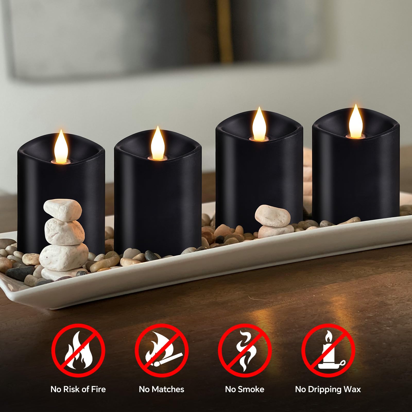 Set di 3 candele tremolanti senza fiamma 3 x 4, candele a LED in vera cera con batteria, con timer, candele senza fiamma da 10,2 cm con telecomando, candele alimentate a batteria, per