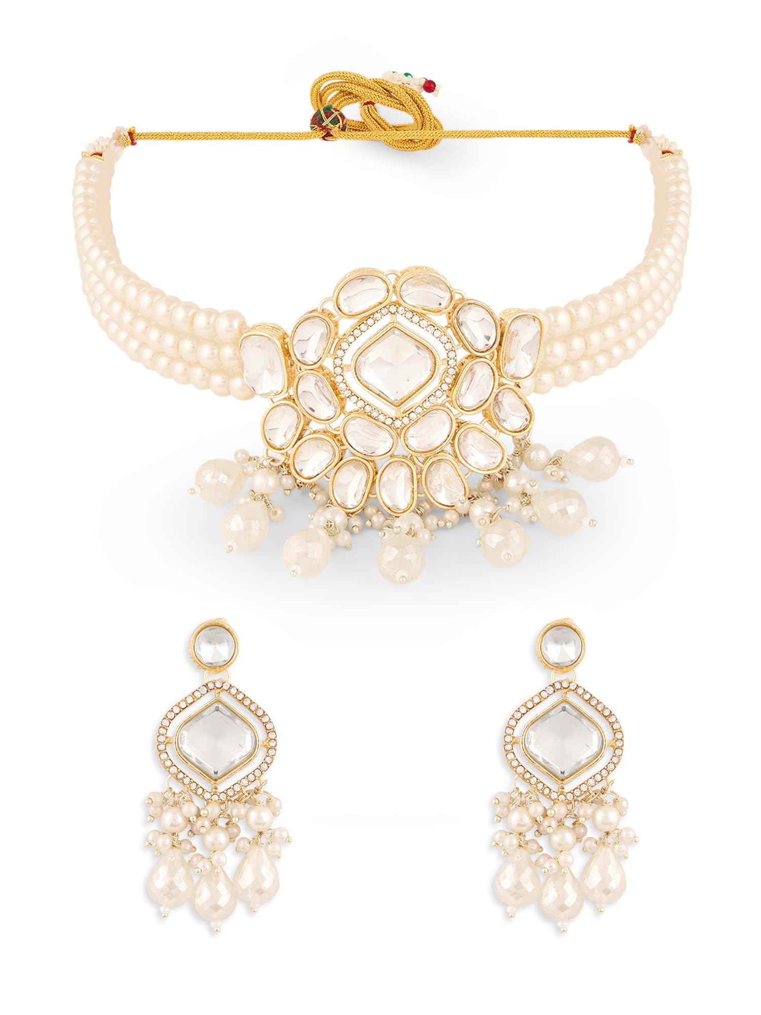 ZAVERI PEARLS Gold Tone Dazzling Stones Multistrand Pearls Choker Necklace & Earring Set For Women-ZPFK18228 (B0D91Z2SSJ) Amazon Price History, Amazon Price Tracker