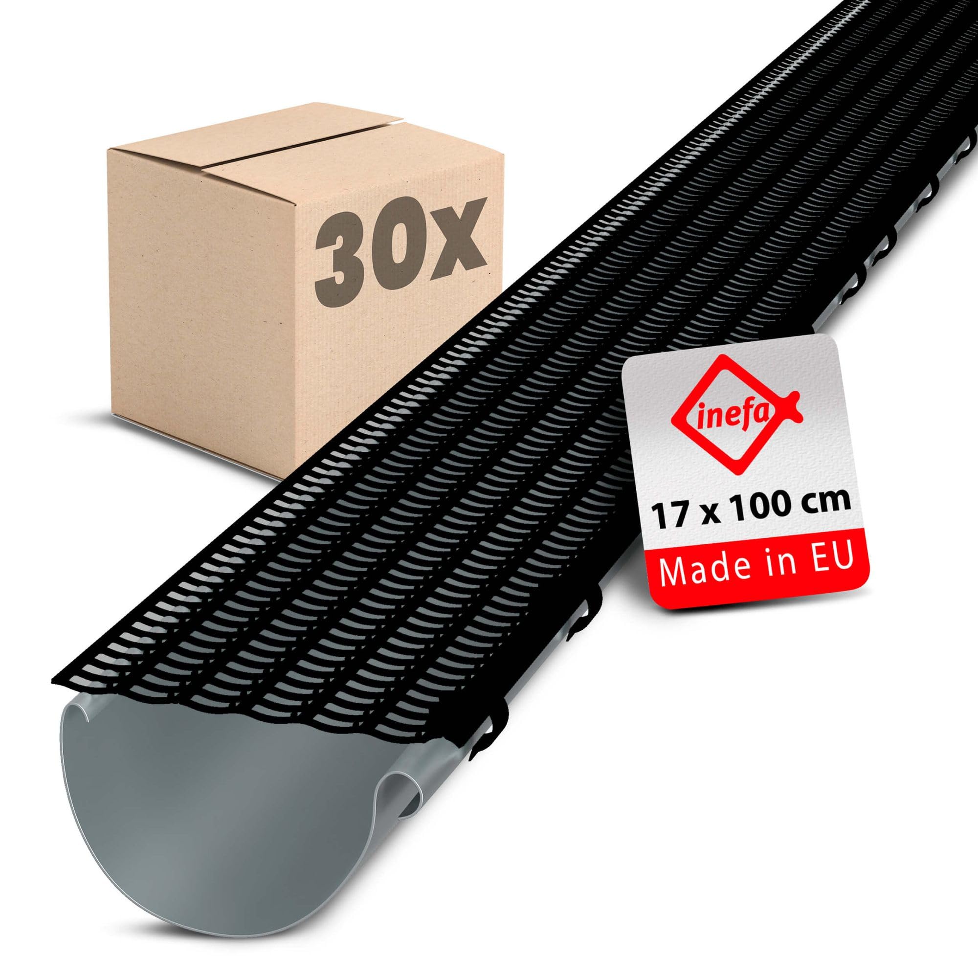 INEFA 30x set bladbeschermingsstrips voor dakgoten 100cm, 100-160mm bruin, dakgootbescherming, dakgootaccessoires, Made in Germany