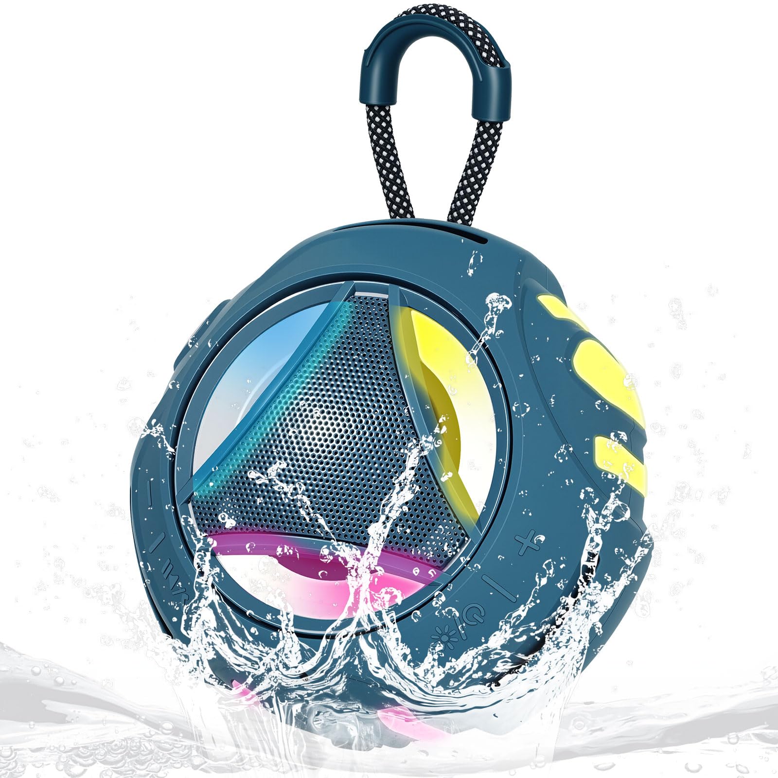 Portable Bluetooth Speaker, IPX7 Waterproof Shower Speaker, Wireless Outdoor Speakers, Floating, Built-in Mic, 24H Playtime with LED Lights, Loud HD Sound, Powerful Bass, Gifts for Unisex - Blue