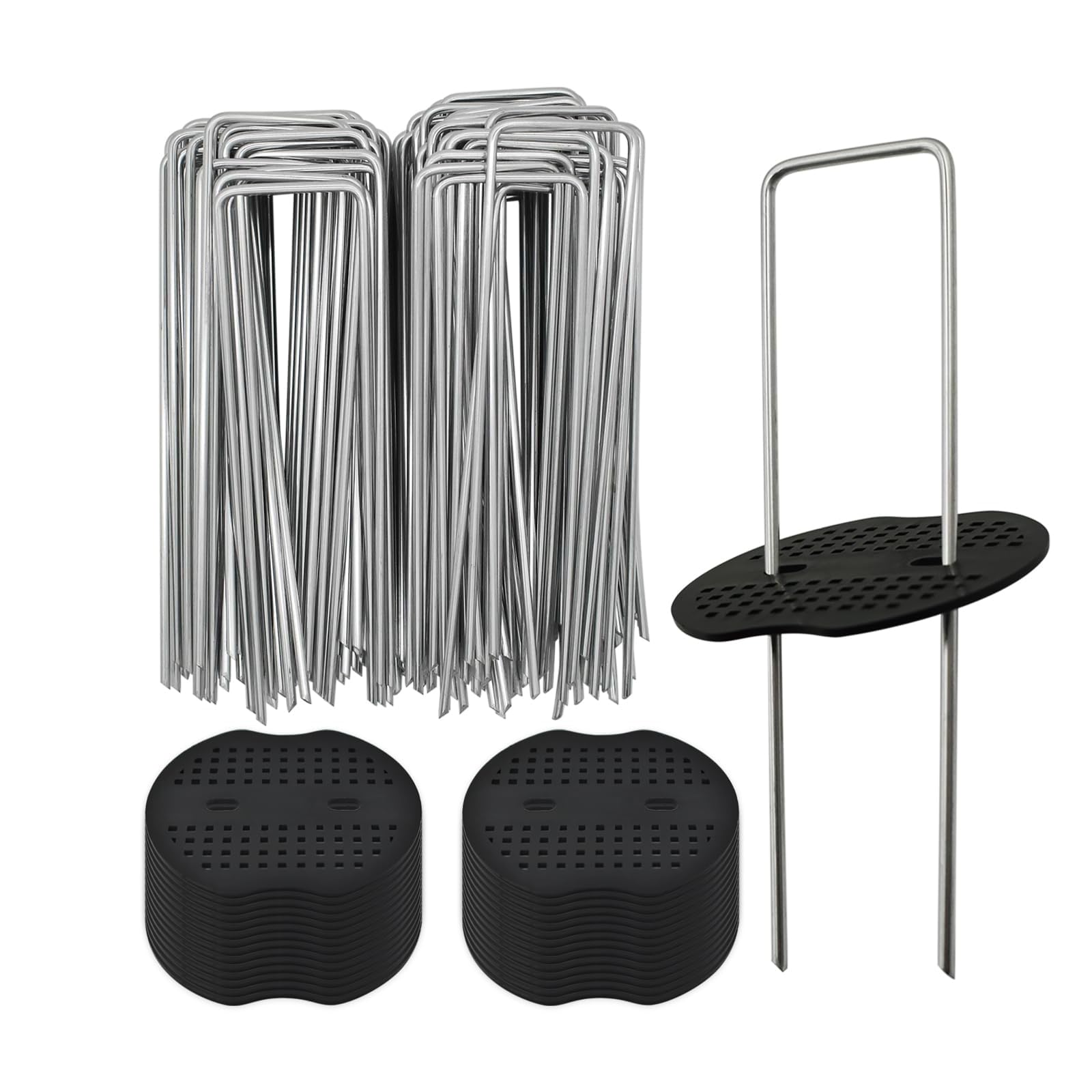 Grapas de jardín galvanizadas de Primera Calidad, Paquete de 100 Clavijas en U con Arandelas Protectoras para un Anclaje Duradero en Exteriores 100 Piezas 250x40mmØ3mm