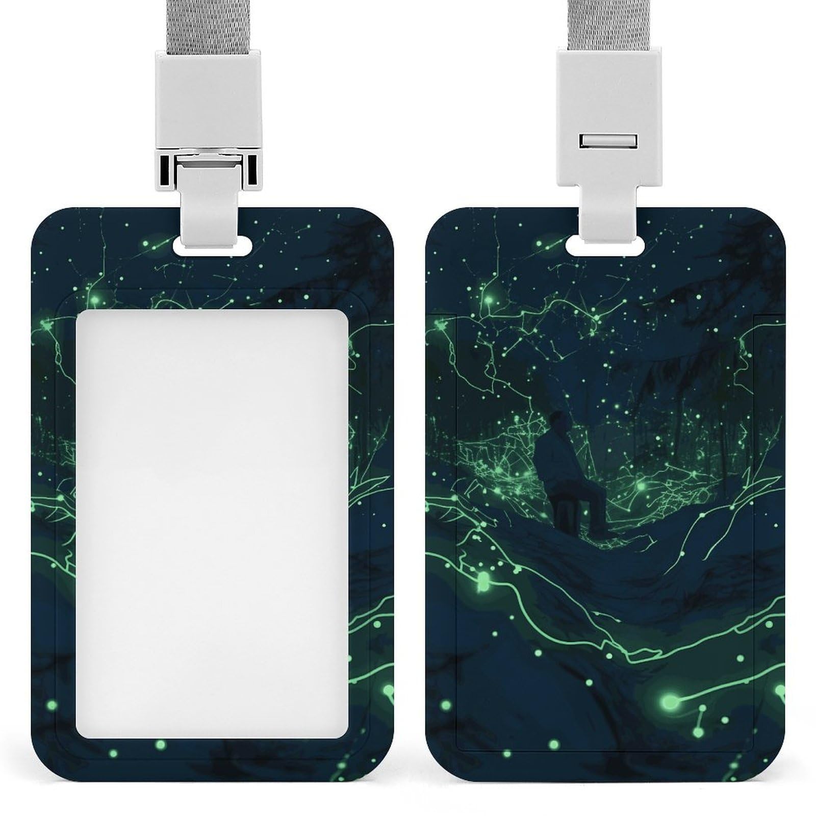 ID Card Holders for Lanyard,Glow in The Dark Printed Badge Holder with Clear Window,Plastic Vertical Bus Pass Holders for Work Teacher Nurse Employees Proximity Key Cards Women Men