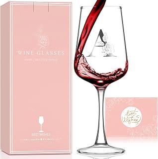 Personalized Initial Monogram Wine Glasses for Women - Valentine's Day Gifts for Her, Mom, Wife, Sister, Birthday Mother's Day Custom Gifts (A-Z)