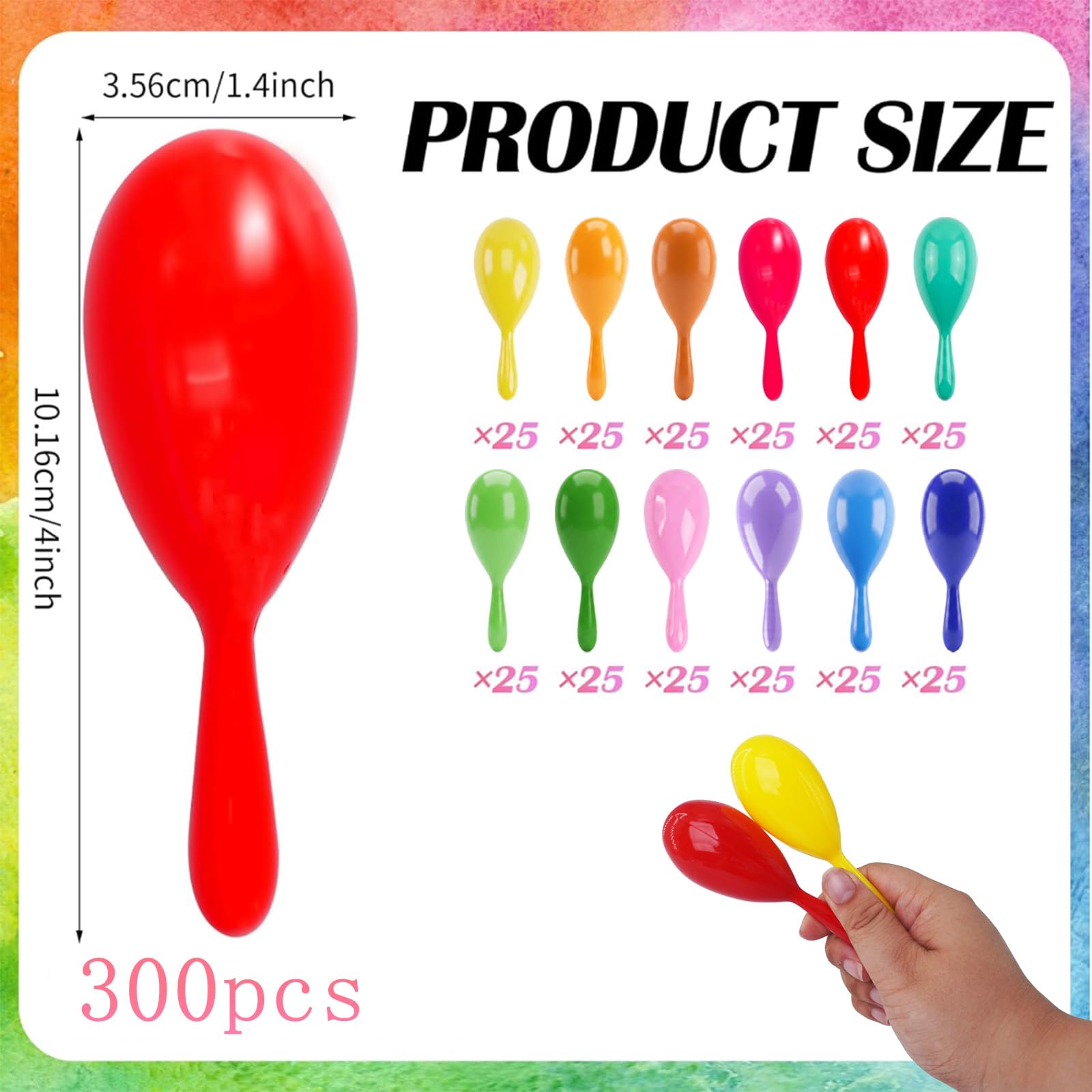 Lot de 300 mini maracas en plastique de 10,2 cm - Instruments de musique néon - Pour fête d'anniversaire, salle de classe, fête mexicaine, Cinco de Mayo