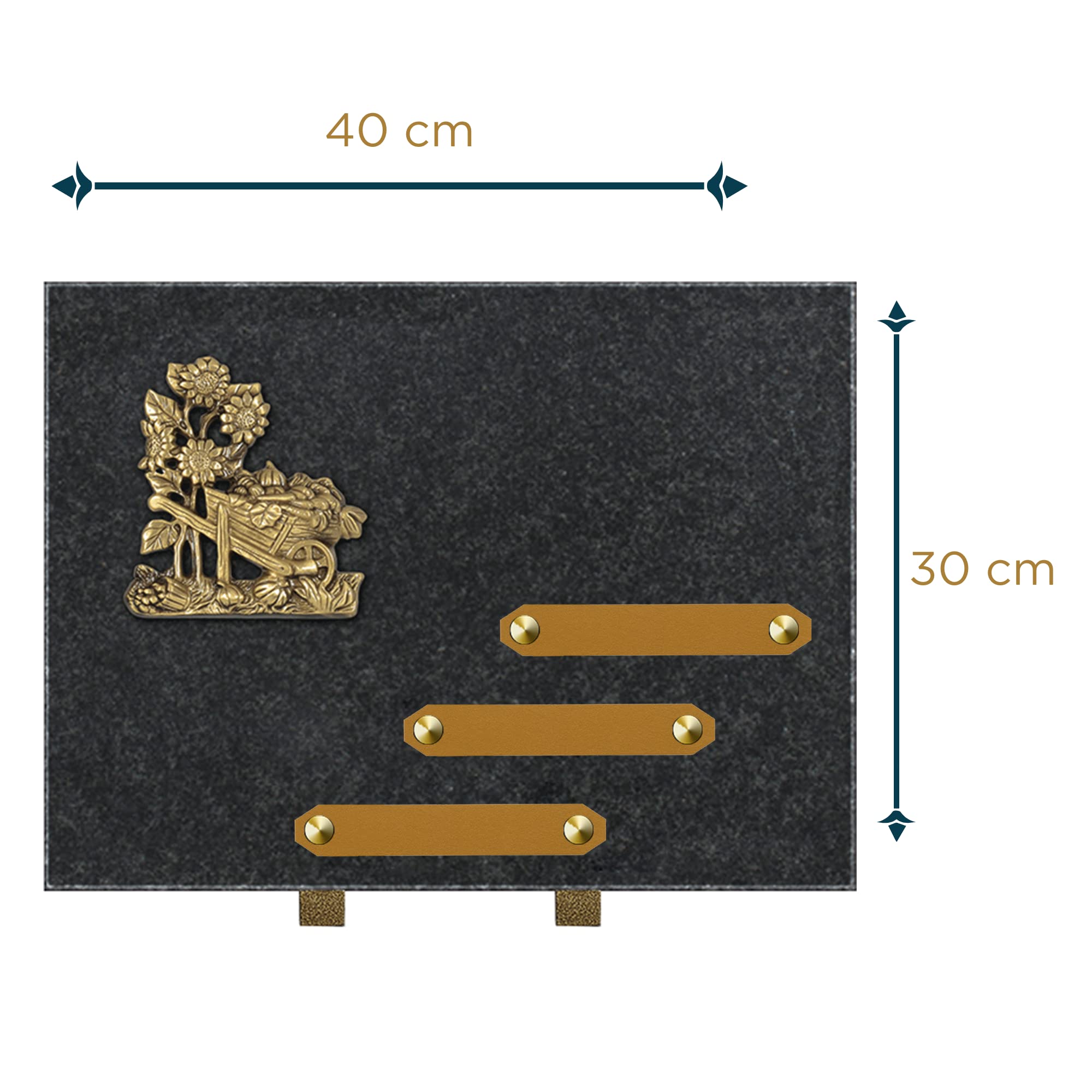 Plaque funéraire personnalisée - Granit - assemblée en France - bronze brouette - H 30 X L 40 cm - 3 textes