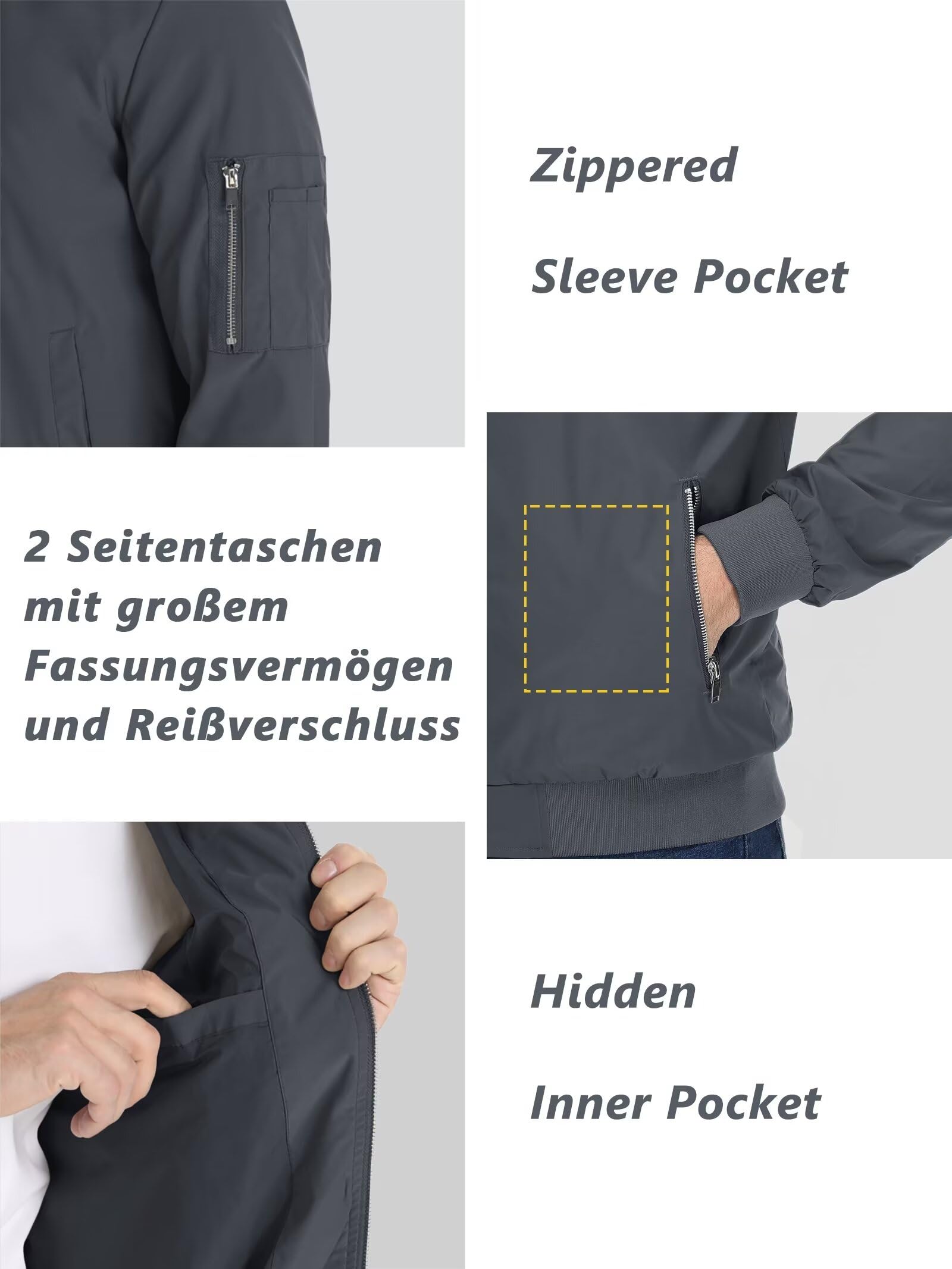 KEFITEVD - Giacca da baseball da uomo, stile casual, estiva, con tasche con cerniera