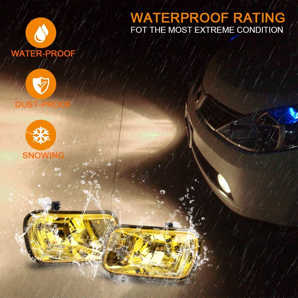 Amber H10 Fog Lights, 12V 42W 881 Halogen Lamp with Wiring Harness, Anti-Fog Coating, SAE/DOT Approved, Fit Dodge Ram 1500 2009-2012/2500 2010-2014/3500 2010-2012, Pack of 2