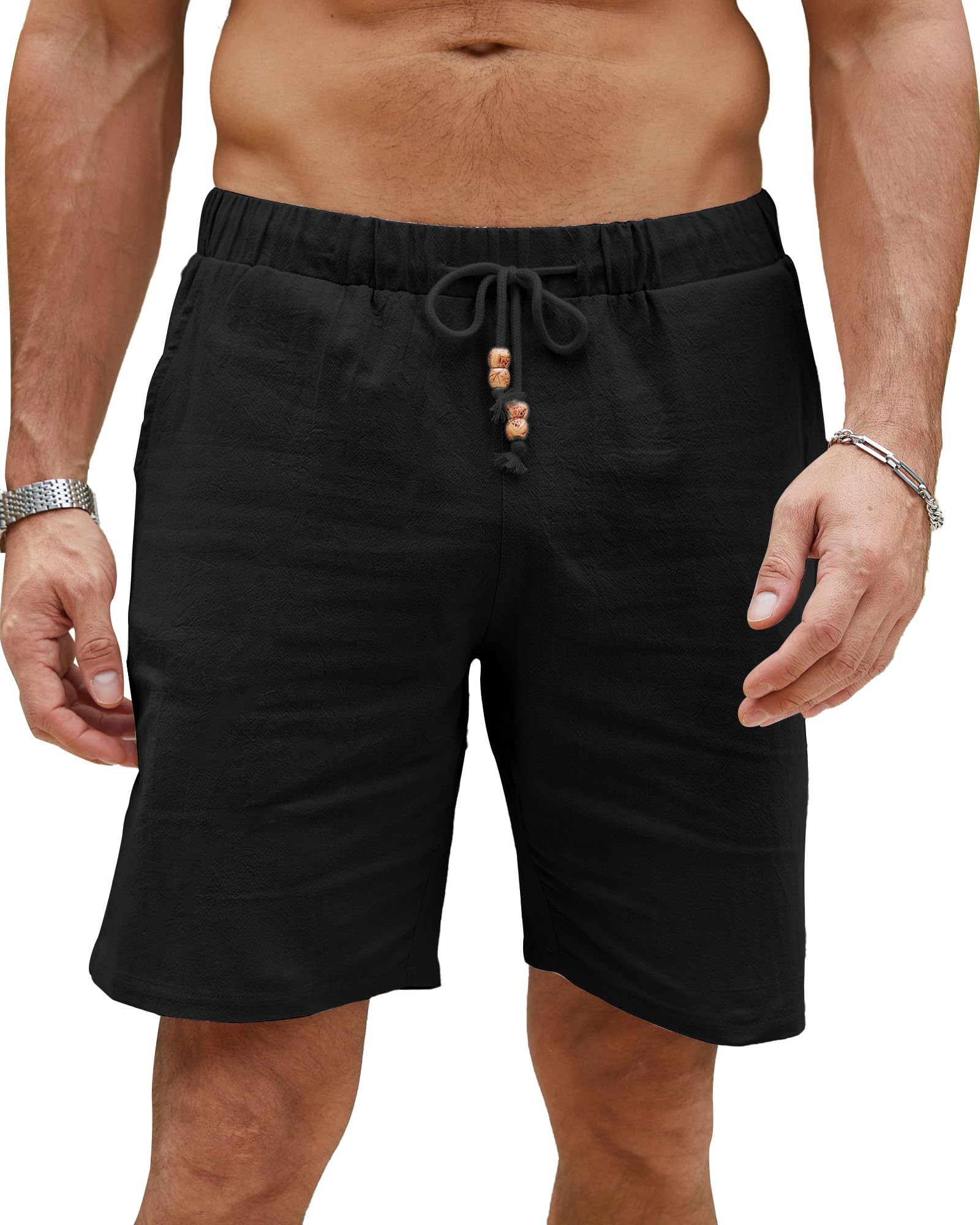 LVCBL Kurze Hosen Herren Leinen Leicht Sommershorts Leinenhose Herren Kurz mit Taschen