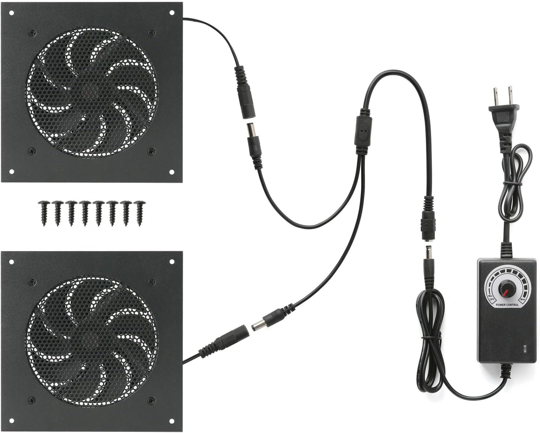 Nalle 120MM Quiet Cooling Dual-Fan System with Power Adapter and Speed Control for Home Theater AV Cabinets Server Cabinet Greenhouse Cooling 6.3 * 6.3" Front-Panel