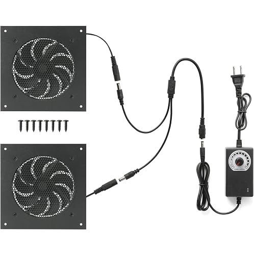 Nalle 120MM Quiet Cooling Dual-Fan System with Power Adapter and Speed Control for Home Theater AV Cabinets Server Cabinet Greenhouse Cooling 6.3 * 6.3" Front-Panel