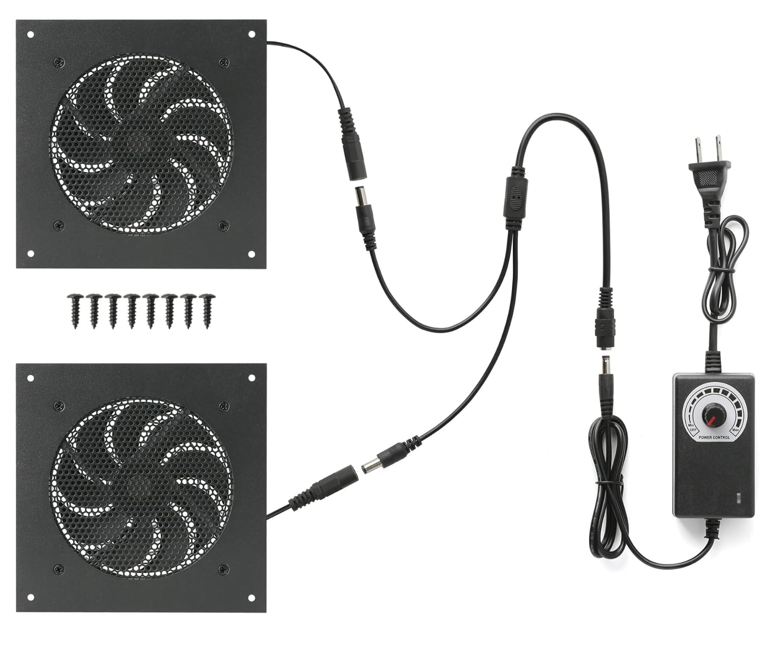 Nalle Quiet Cooling Fan System 12" with 10 Speed Control,Cabinets Fan for Home Theater AV Cabinets Plant House Pet Kennel Greenhouse Cooling- 2 Pack Fan Integration