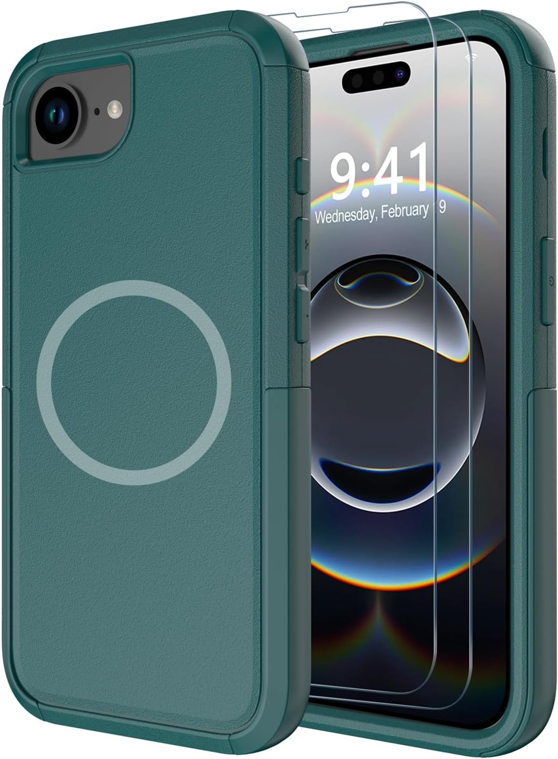 Diverbox for iPhone 16e Case [Compatible with MagSafe] [Shockproof] [Dropproof] [with Screen Protector ] Heavy Duty Protection Phone Case Cover for Apple iPhone 16e 2025 6.1 inch (Dark Green)
