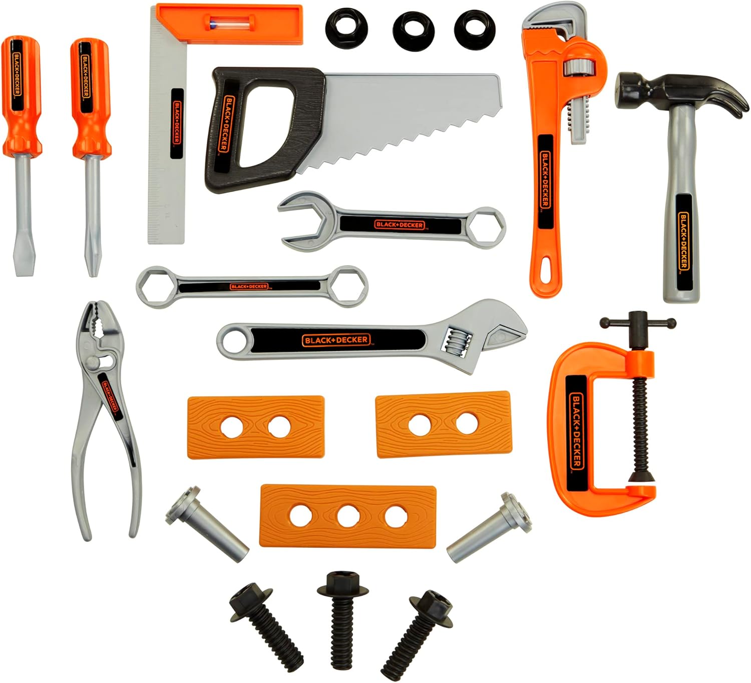 BLACK+DECKER 23-Piece Kids Junior Tool Set Kids Pretend Play Tools Backpack, 23 Tools & Accessories, Hammer, Phillips Screwdriver, Saw, Pliers Adjustable Wrench & More! For Boys & Girls Ages 3+