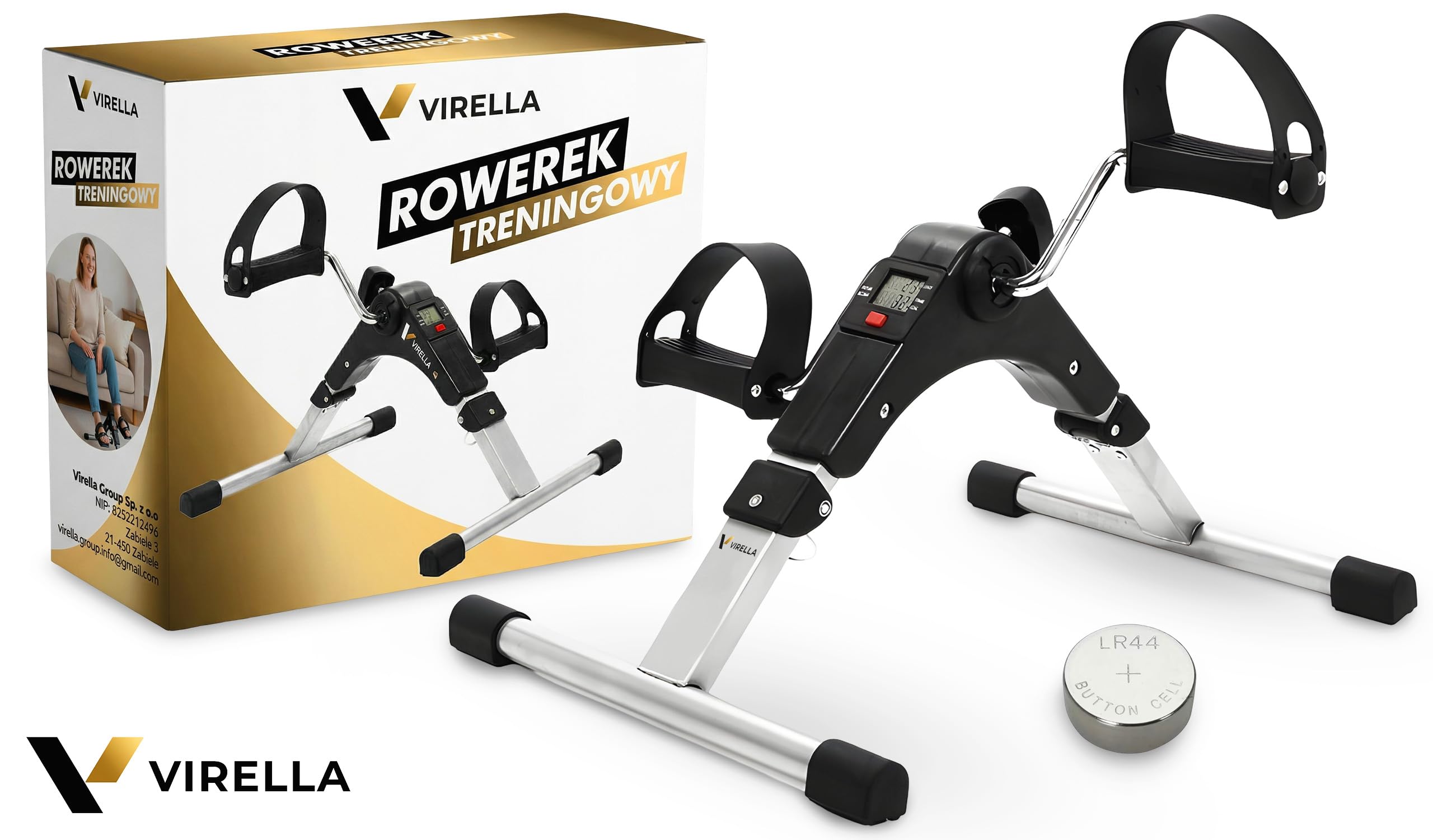 Virella Mini rower treningowy przenośny ćwiczący siłownia fitness noga ramię trening regulowany opór z wyświetlaczem LCD dla kobiet i mężczyzn