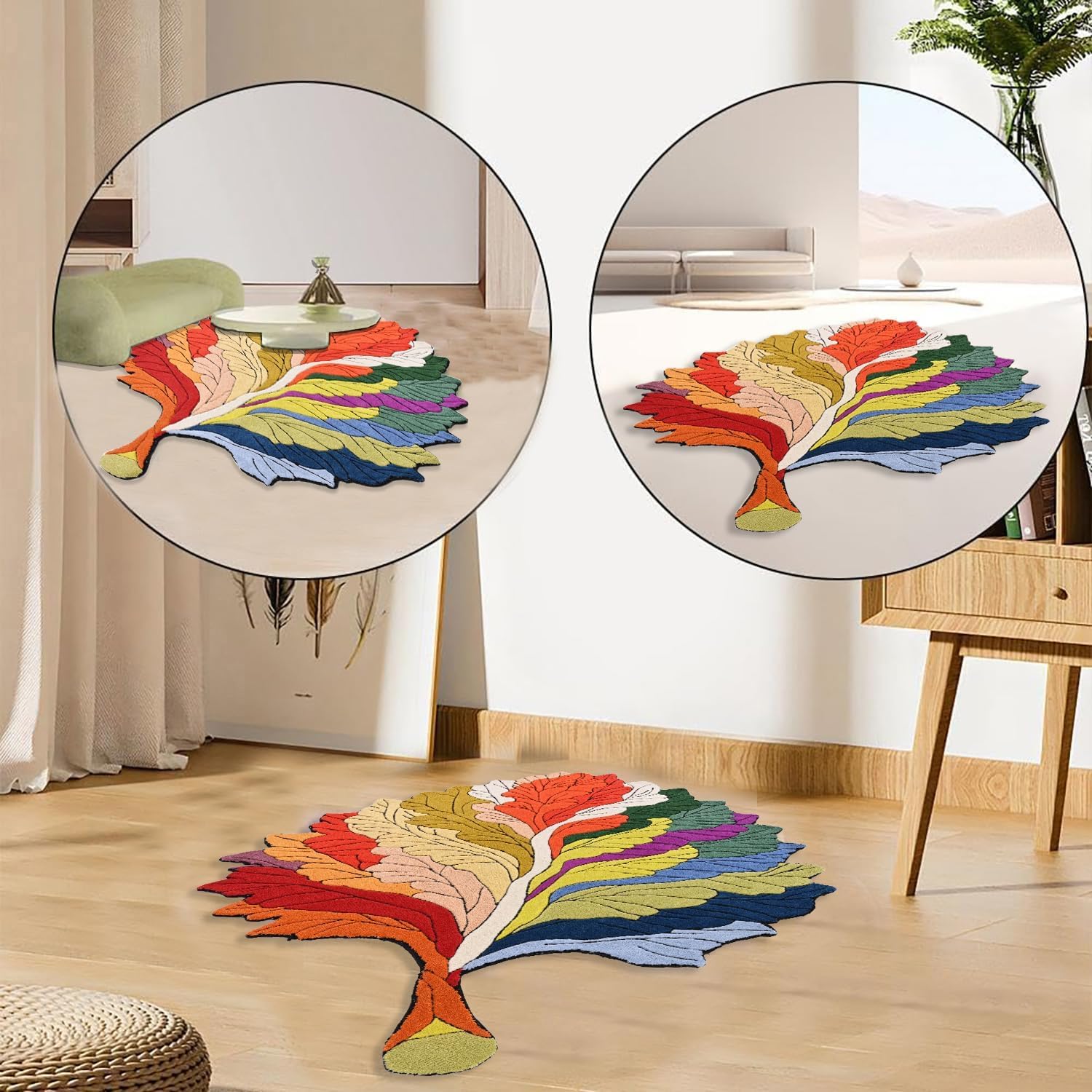 Handmade Irregular Leaf Shaped Wool Area Rug | Unique, Contemporary Colorful Botanical Design, Thick & Soft Carpet | Perfect for Living Room, Bedroom Decor, Dining Room Decor (Multi, 5' x 8')