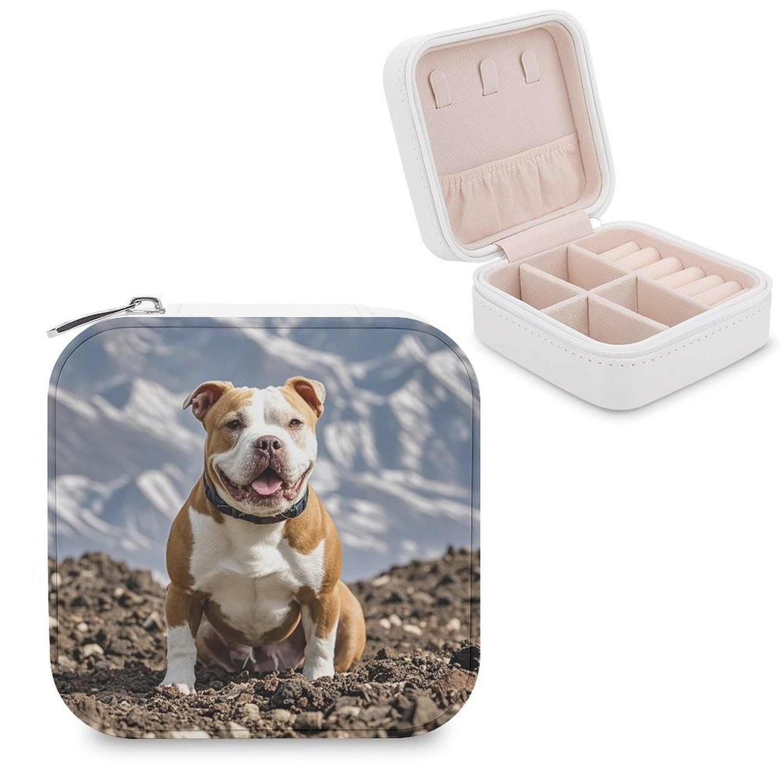 LZQPOEAS Pitbull Dogs Jewelry Box Mini Jewelry Travel Case Trendy Stuff Ring Box Custom PU Leather Jewelry Boxes Portable Jewelry Case Earring Storage Organizer for Girls Women