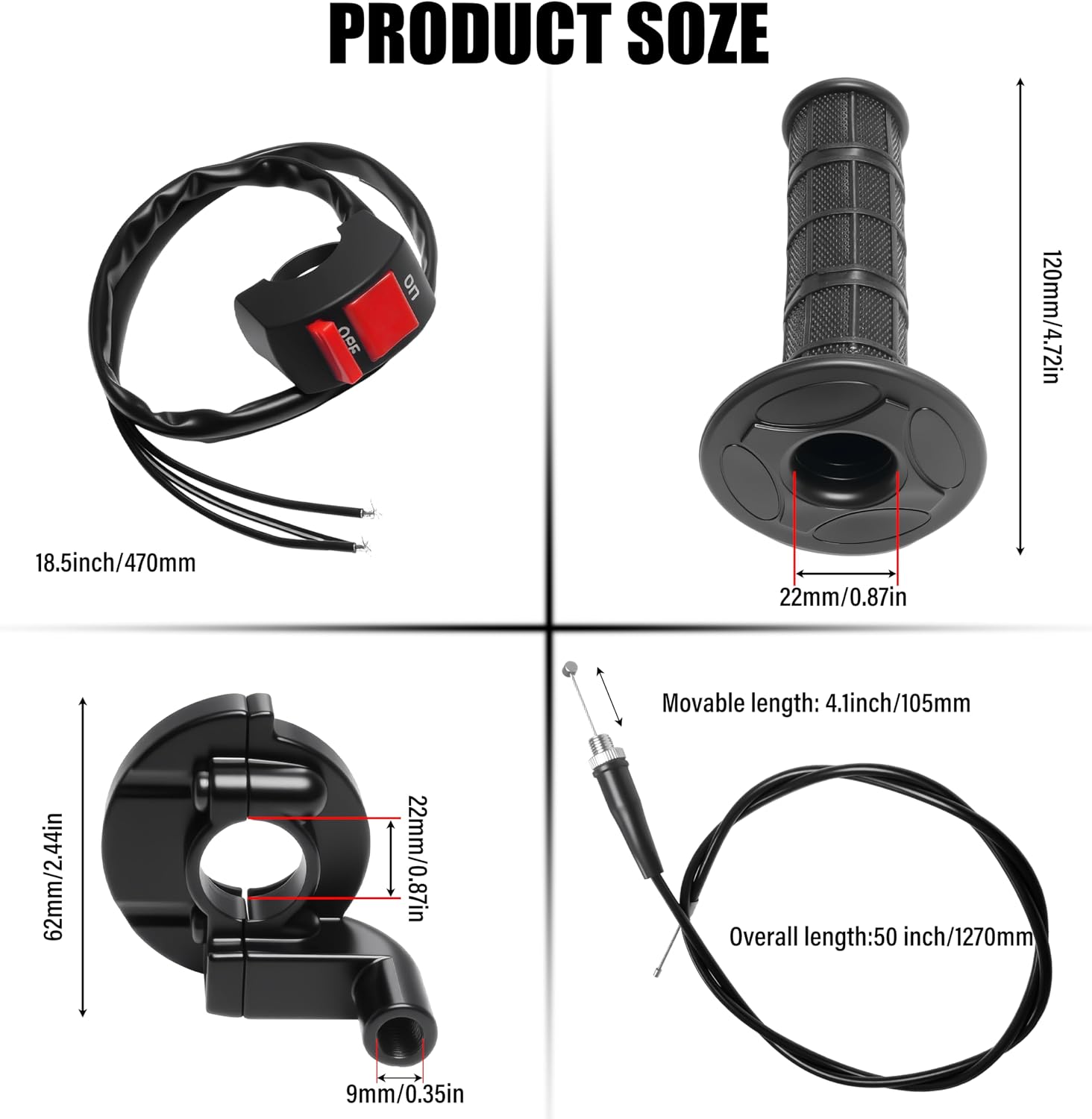 Universal Mini Bike Throttle Assembly&Cable Kit | Direct Replacement for Coleman BT200X,CT200U/EX,MB200&Predator 212cc/196cc Engines | Fits Most 7/8" Handlebar Mini Bikes with Cruise Control (Black)