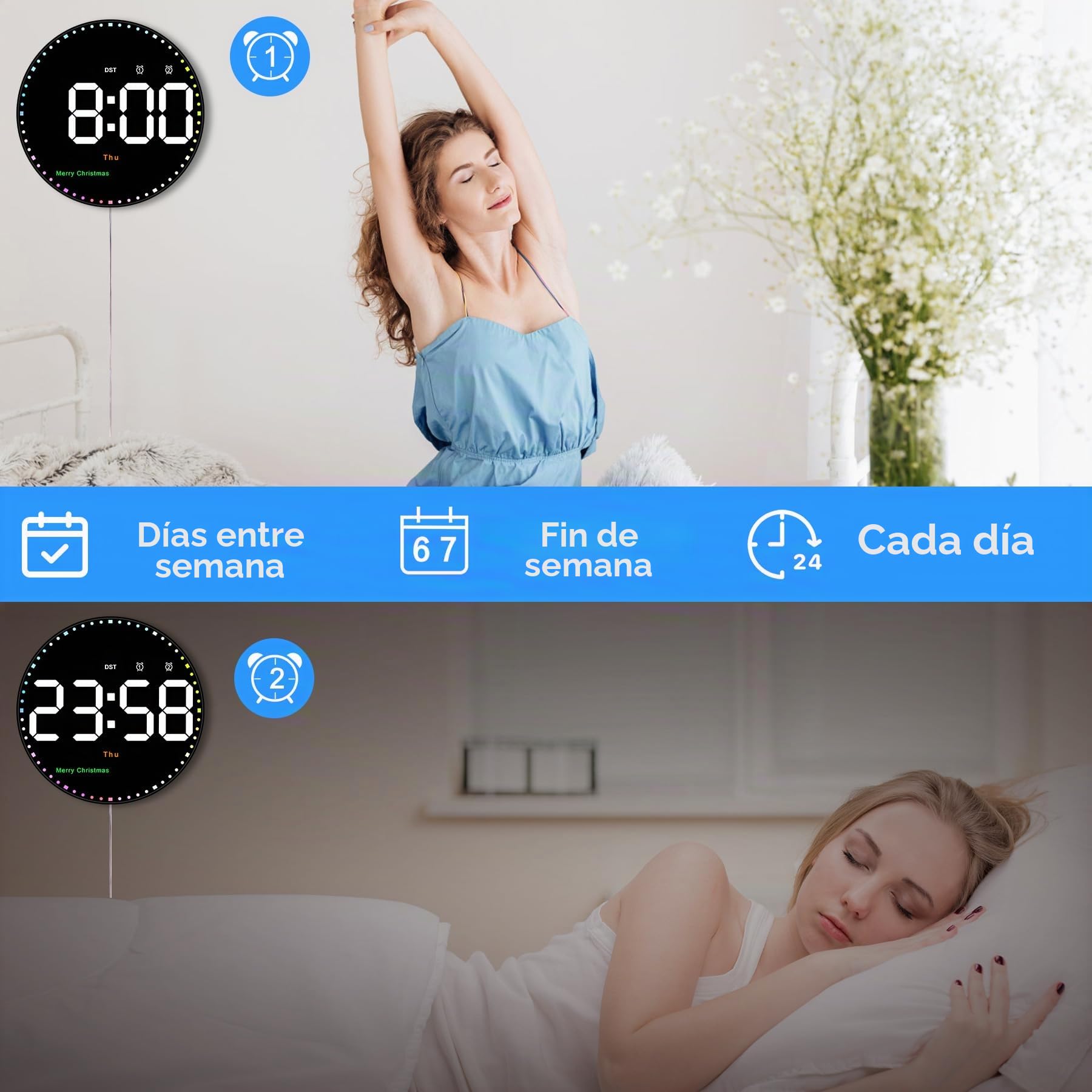 Sukeen Reloj de Pared Digital de 25 cm, Reloj Despertador Digital de Pared Grande, Reloj de Pared con Control Remoto con Fecha/Temp/Temporizador/Cuenta Regresiva/2 Alarmas/Festival, Reloj LED para