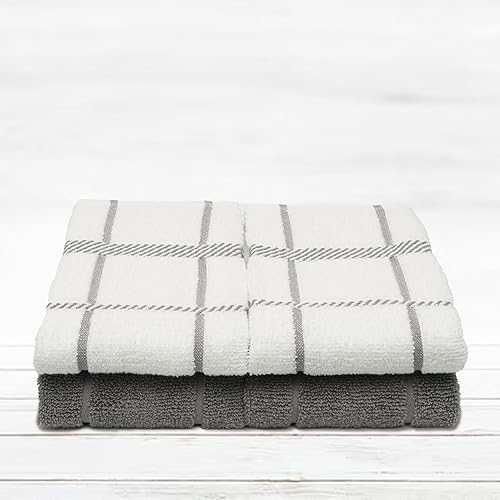 Miniatura 5 de Toallas de cocina de rizo 100% algodón, paquete de 4 unidades de 16 x 26 pulgadas, toallas de cocina súper suaves y absorbentes, perfectas para