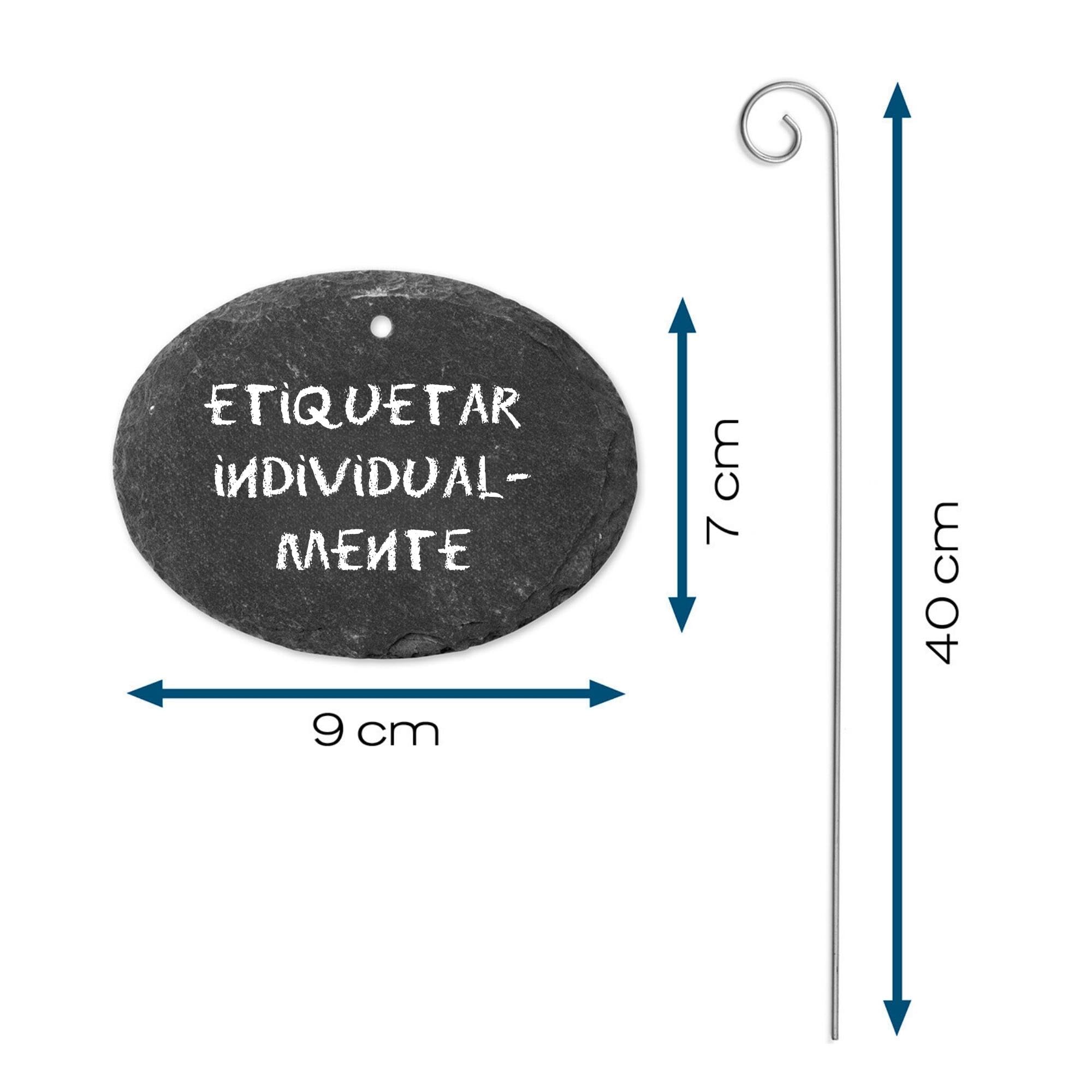 Hoberg Etiquetas para plantas de pizarra - Set de 10 | Resistentes a la intemperie, reutilizables | Etiquetado de plantas & hierbas | Con púas de acero para el suelo | 9 x 7 x 0,5 cm [Ovalado]