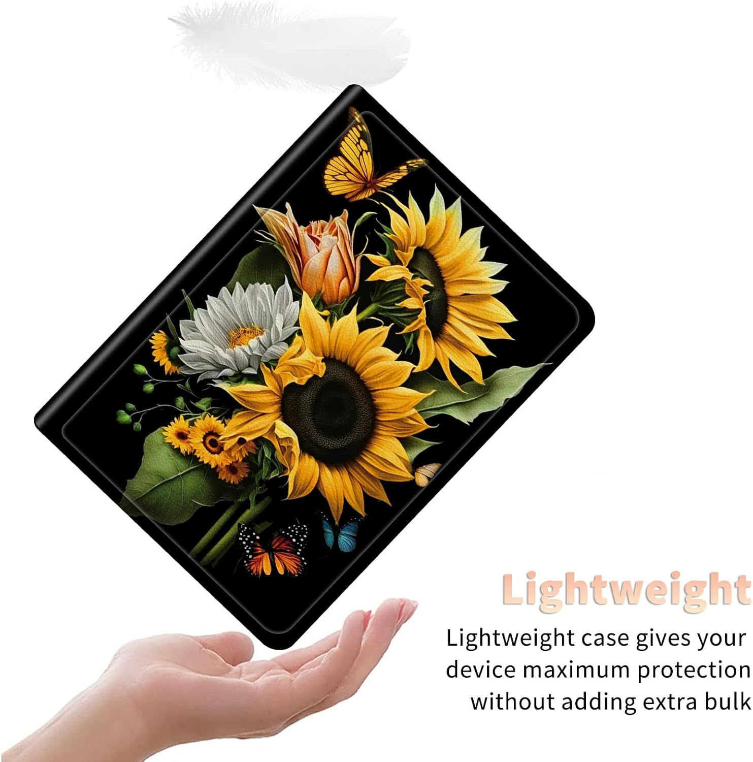 Sunflowers Butterfly Case for All-New Kindle Fire HD 8 and Fire HD 8 Plus Tablet (2024/2022/2020 Released 14th/12th/10th Gen), PU Leather Folding Stand Slim Case with Auto Sleep/Wake