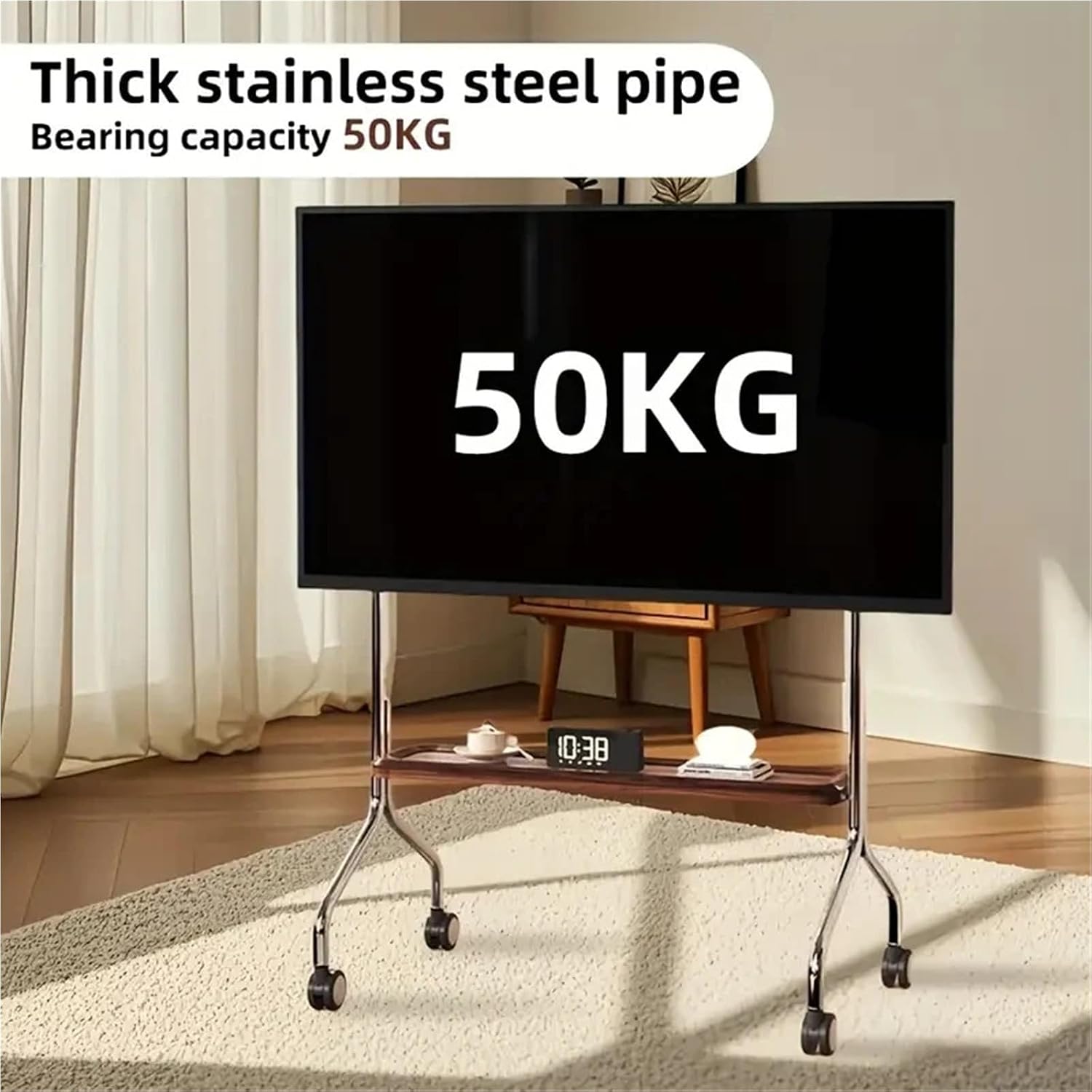 Stainless Steel Rolling TV Cart for 32-75 Inch Screens, Holds Up to 110Lbs, VESA 600x400mm, Compatible for LCD LED TVs(Pegboard 2 Layer)